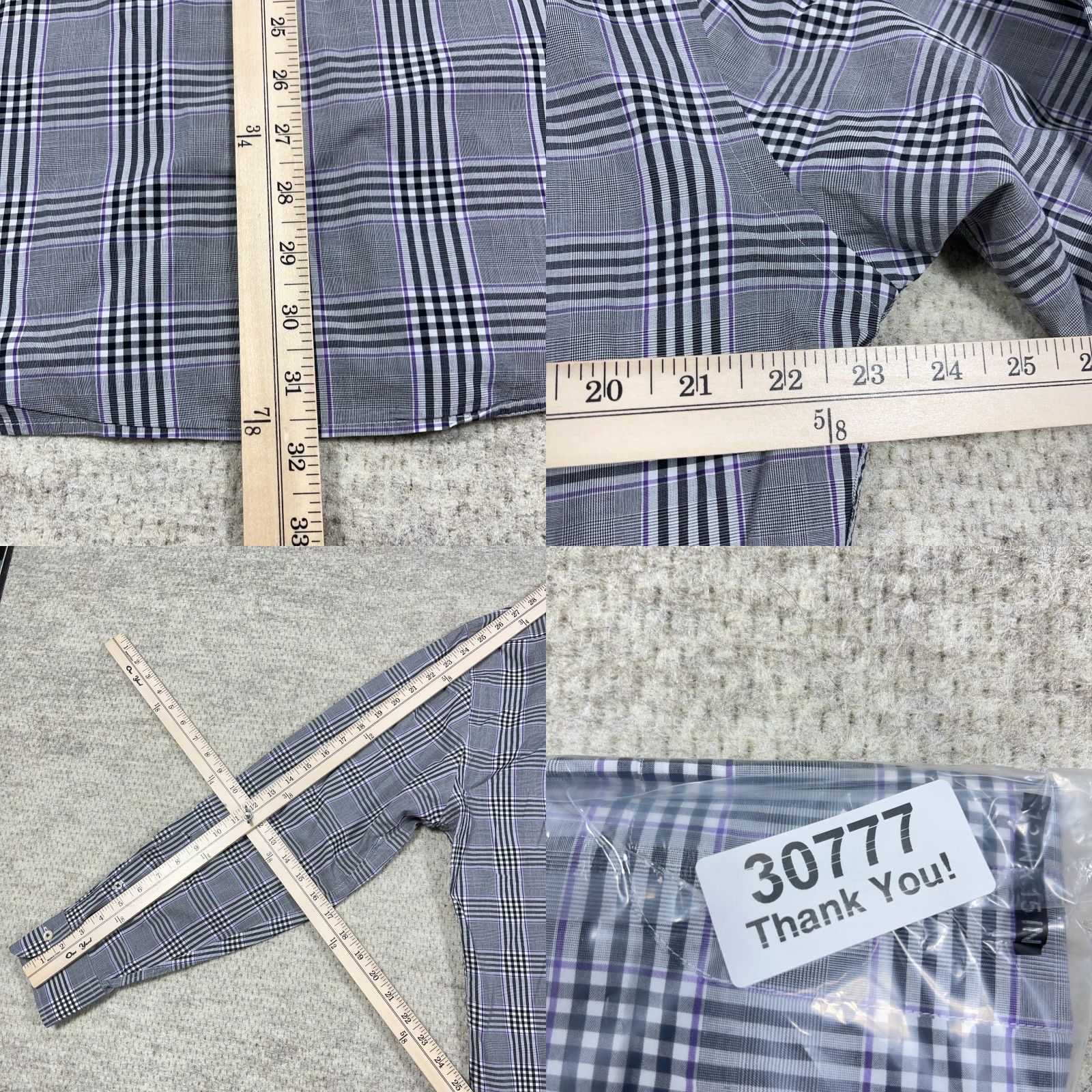 Peter Millar Peter Millar Shirt Men Large Black Plaid Button-Up Glen Dress Poplin Size 42R - 8 Thumbnail