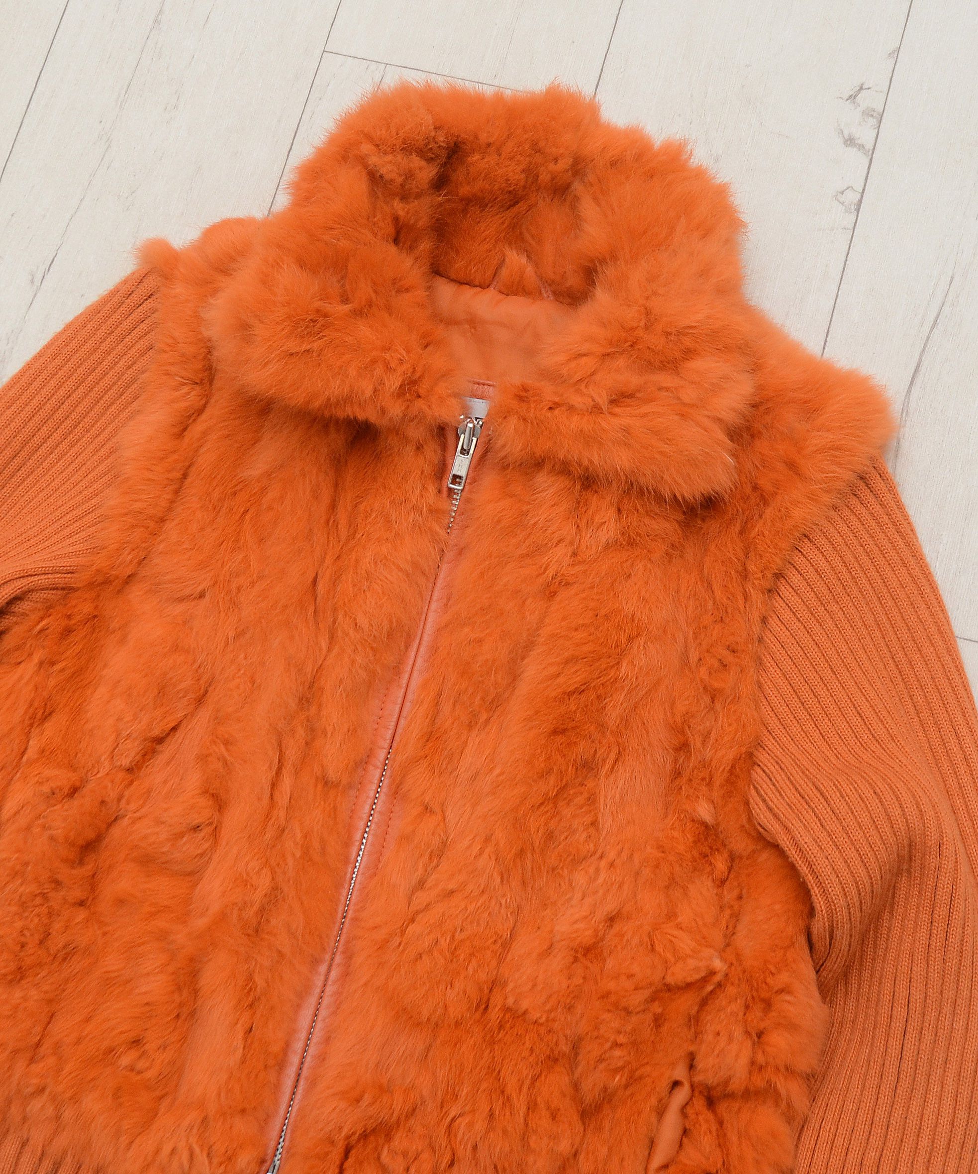 Japanese Brand RARE Vintage Y2K rabbit fur leather full zip Orange Jacket Size S / US 4 / IT 40 - 4 Thumbnail
