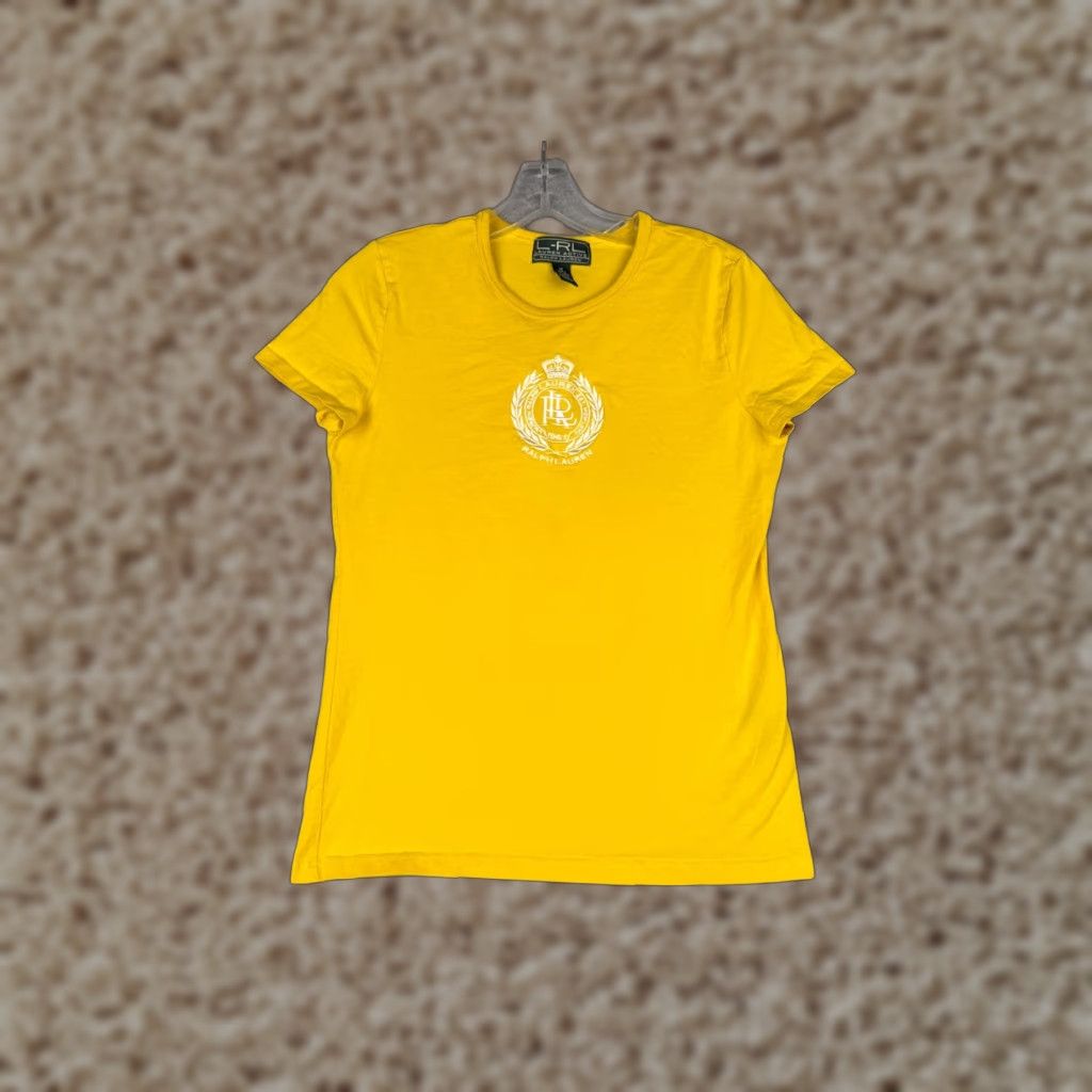 Ralph Lauren Lauren Ralph Lauren Shirt Women Medium Yellow Crew Neck Cotton Crest Logo City Short Sleeve Regular Knit Cotton Shirt Size M / US 6-8 / IT 42-44 - 1 Thumbnail
