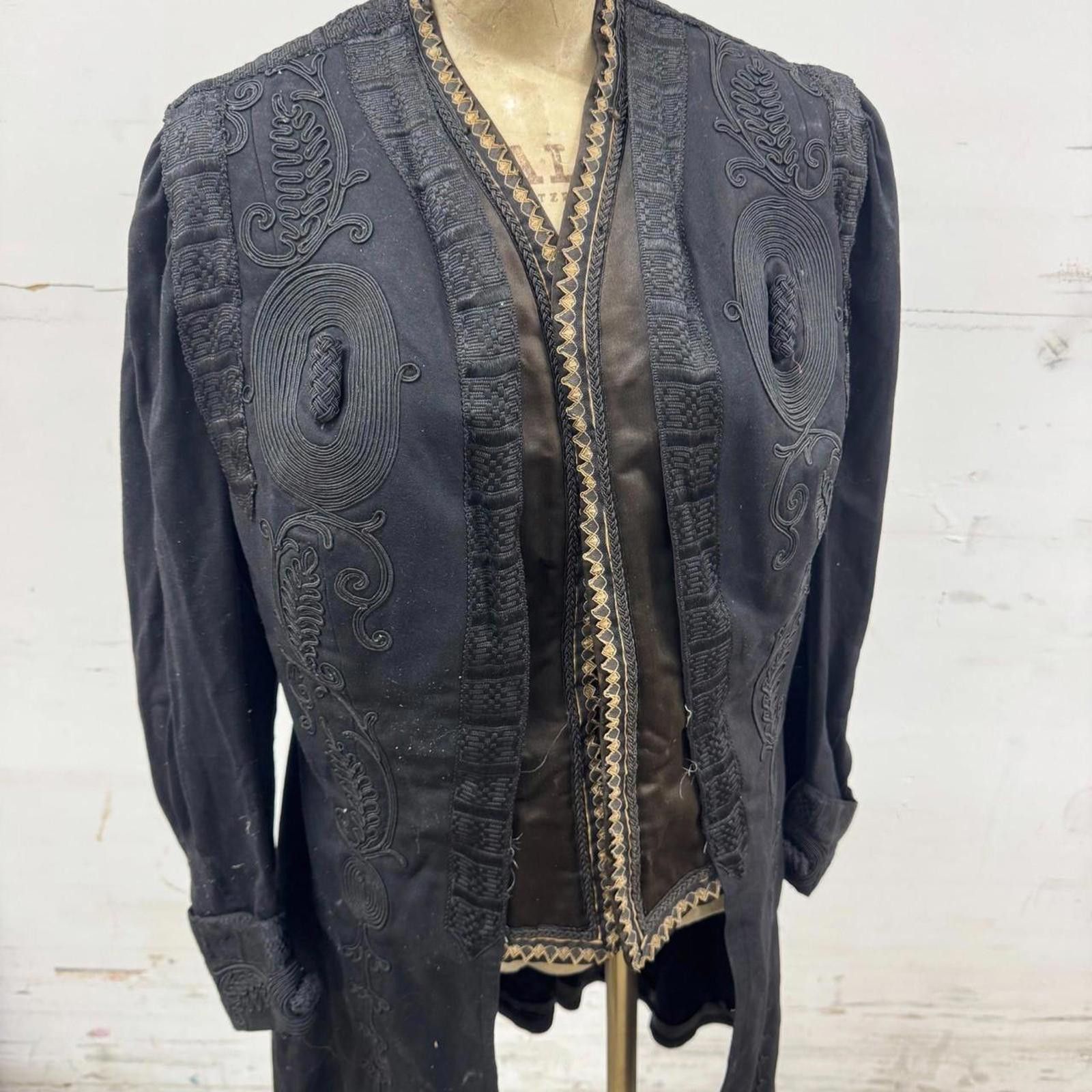 Other Antique Victorian Edwardian Black Frock Coat Soutache 1880s Size US S / EU 44-46 / 1 - 4 Thumbnail
