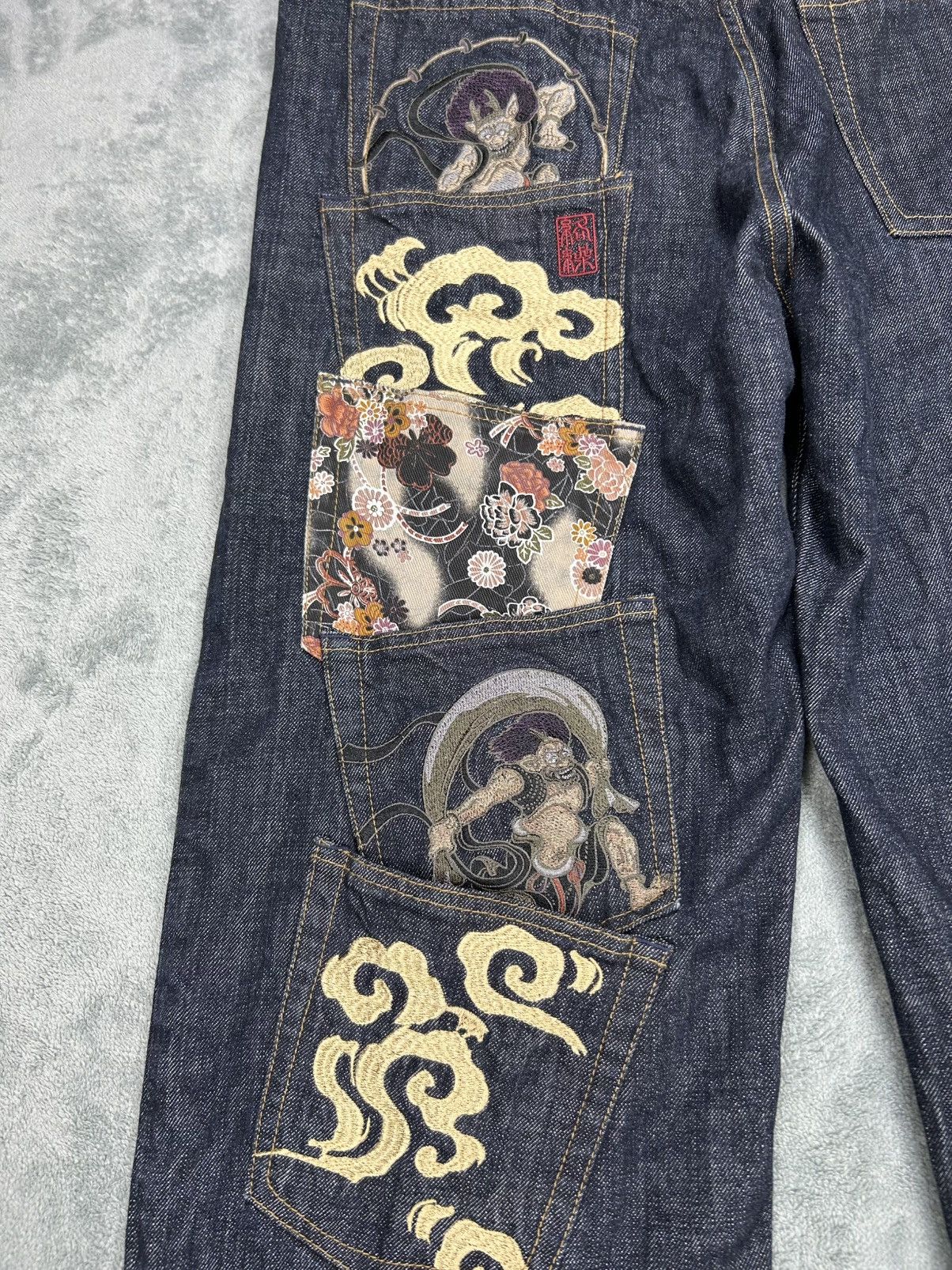Kamakura Karakuri Tamashii Fujin Raijin Denim S0250 Size US 35 - 6 Thumbnail