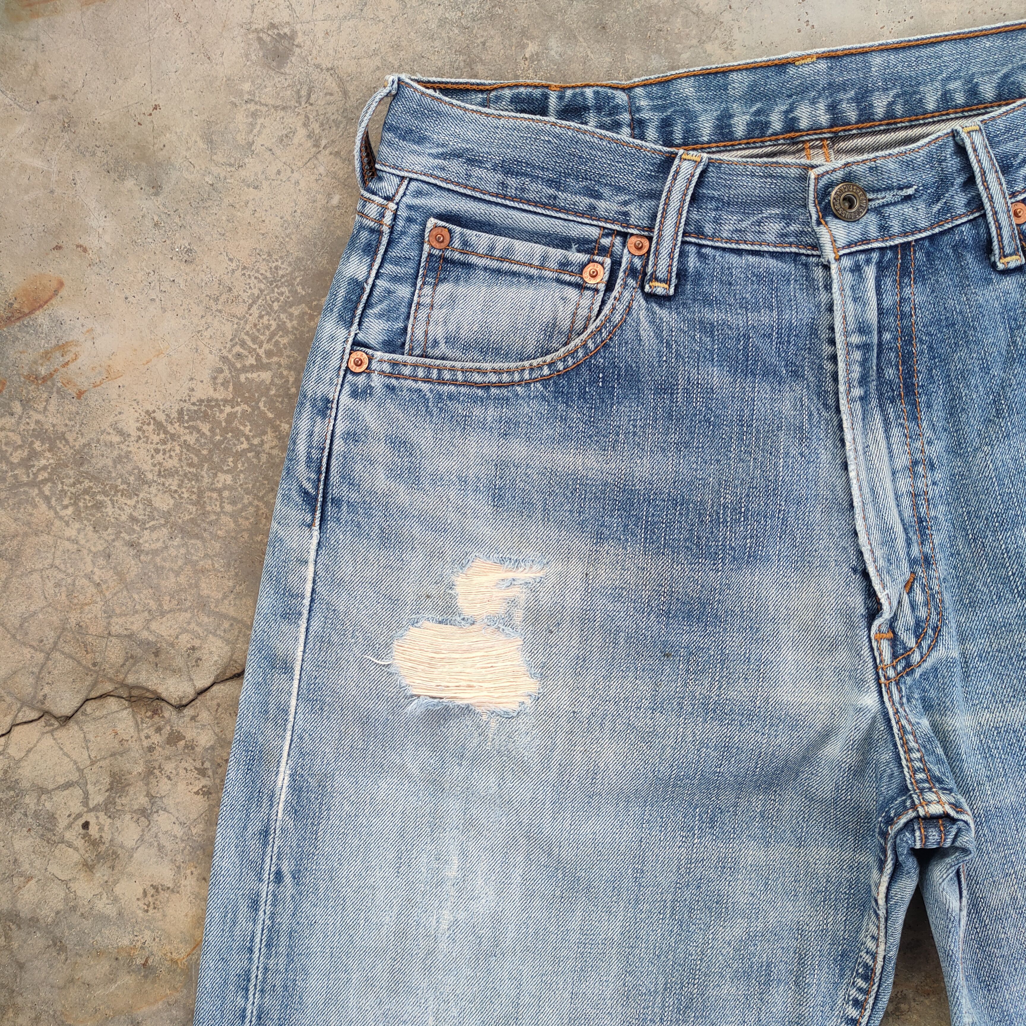 Levi's Vintage Clothing # LEVI'S 503 VINTAGE RIPPED FADED JEAN DENIM PANTS Size US 31 - 16 Thumbnail