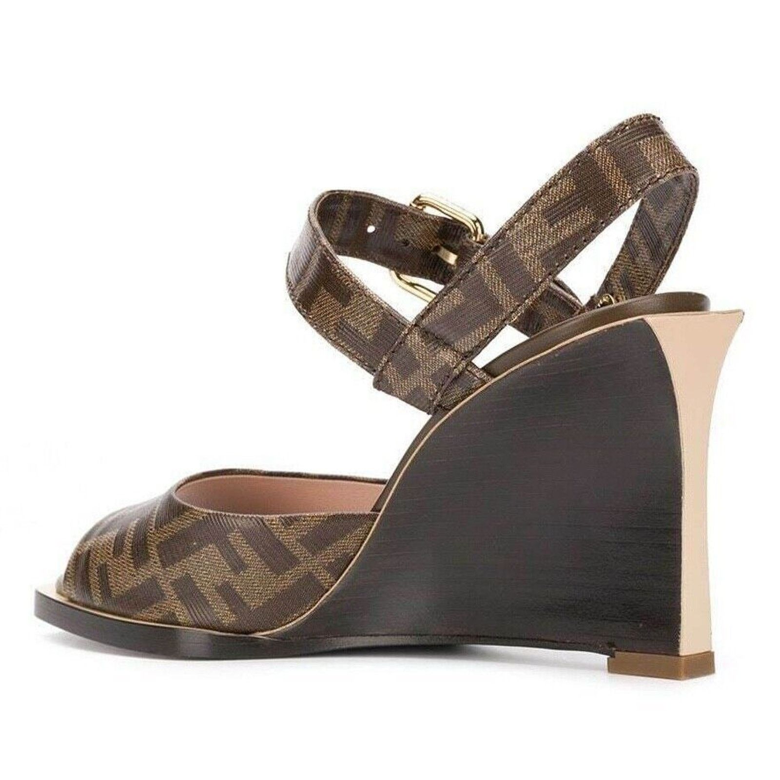 Fendi FF Motif Ankle Strap Sandal Peep Toe Heel Pump Wedge 36.5 Size US 6.5 / IT 36.5 - 7 Thumbnail