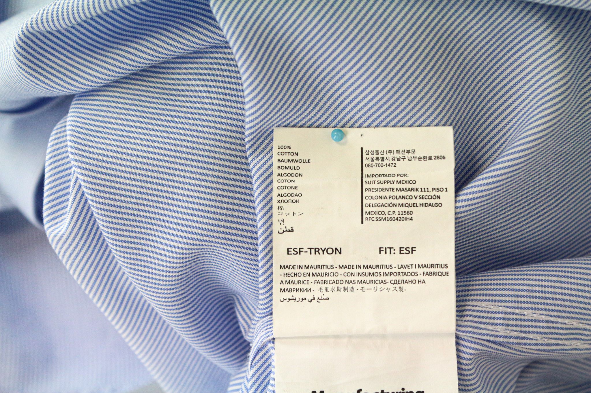 Suitsupply 46/18 Extra Slim Blue Cotton Shirt 78585 Size 46R - 7 Thumbnail