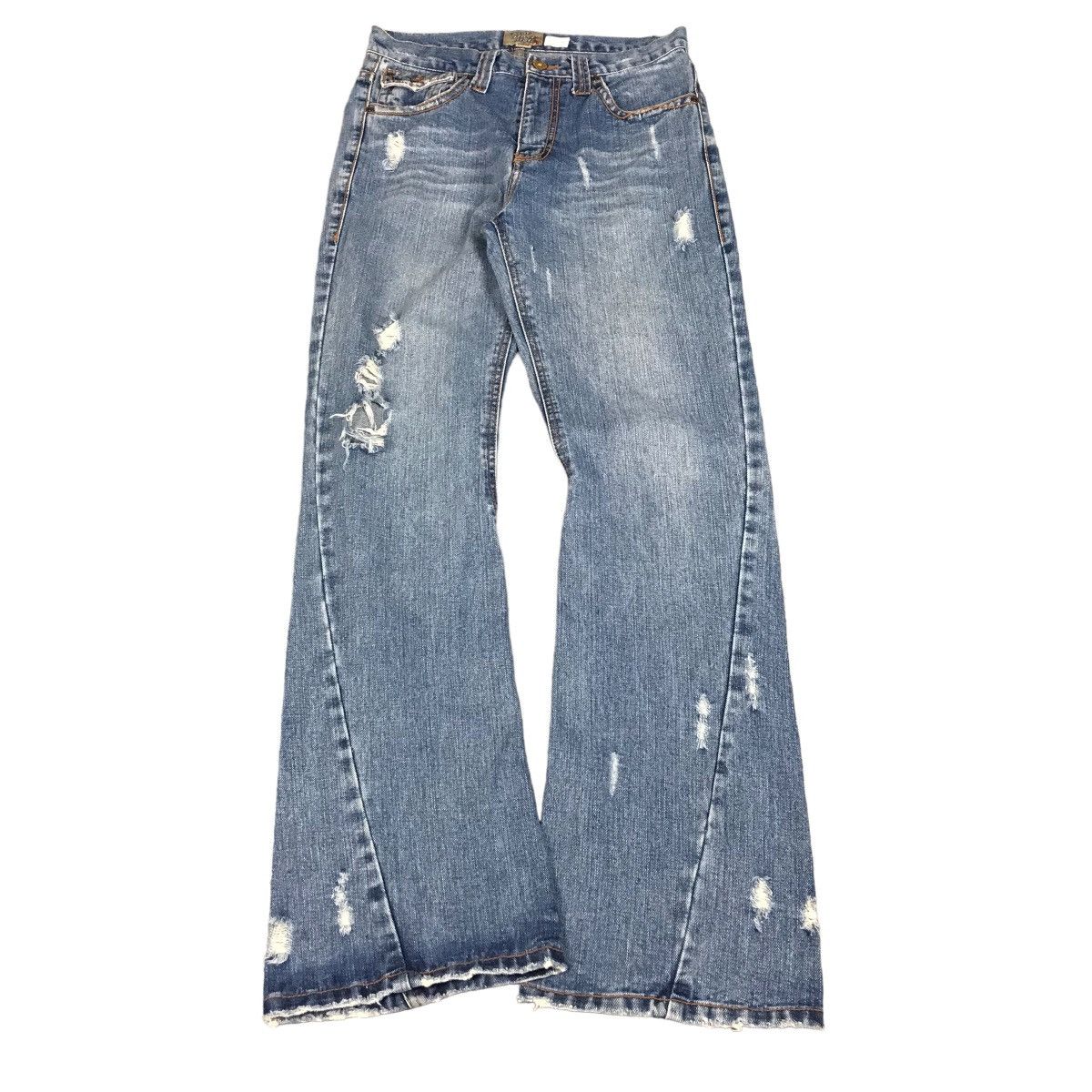 FLARE DENIM JAPANESE BOOT CUT DISTRESSED DENIM PANTS