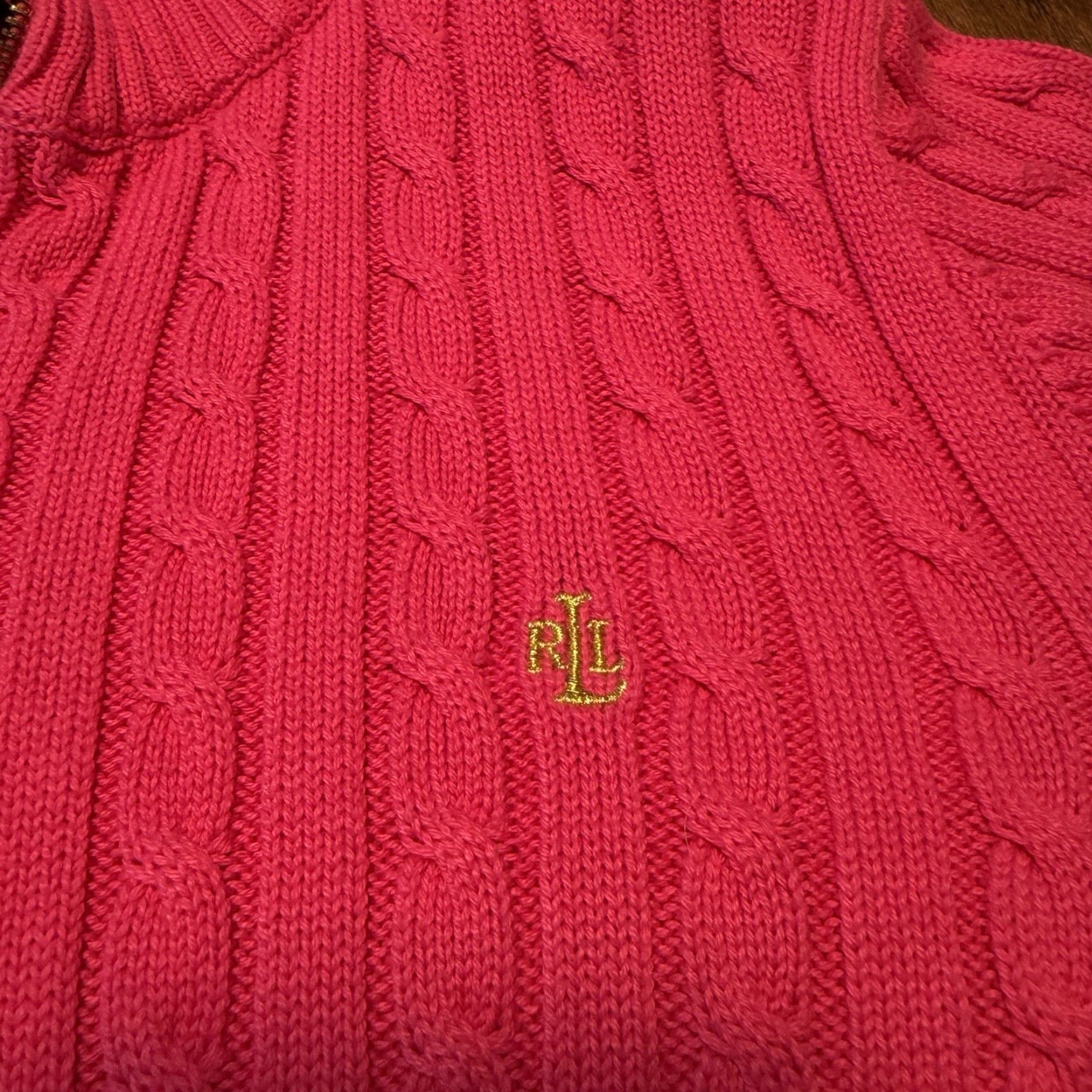 Ralph Lauren VINTAGE Lauren Ralph Lauren Cardigan Womens Cable-Knit Y2K Full Zip Mock Neck Jacket XL Pink Size XL / US 12-14 / IT 48-50 - 2 Thumbnail