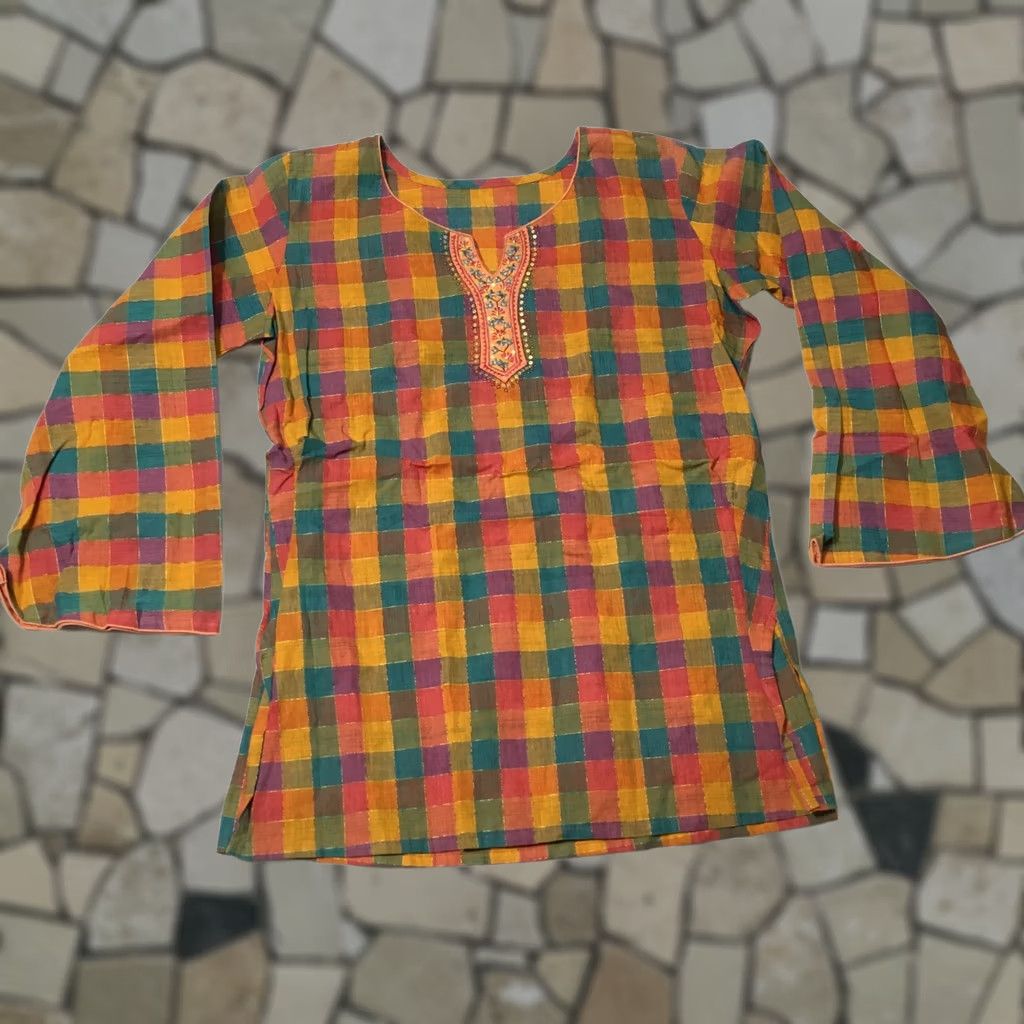 Vintage India Cotton BLEND Top Women’s Size MEDIUM CHECK Boho Hippie Festival Size M / US 6-8 / IT 42-44 - 1 Thumbnail