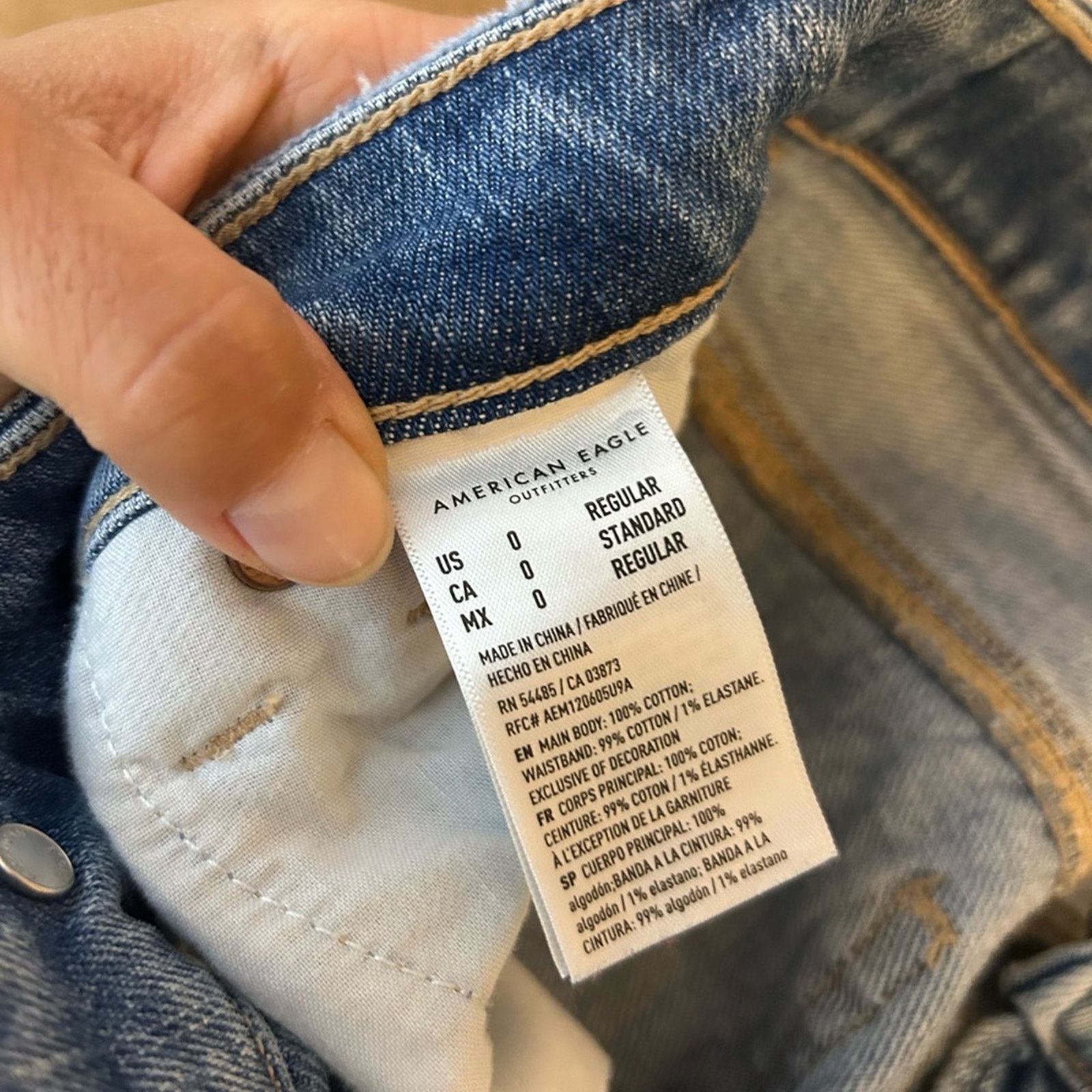 American Eagle Outfitters American Eagle Distressed Blue Patchwork Mom Straight Jeans Size 24" / US 00 / IT 34 - 4 Thumbnail