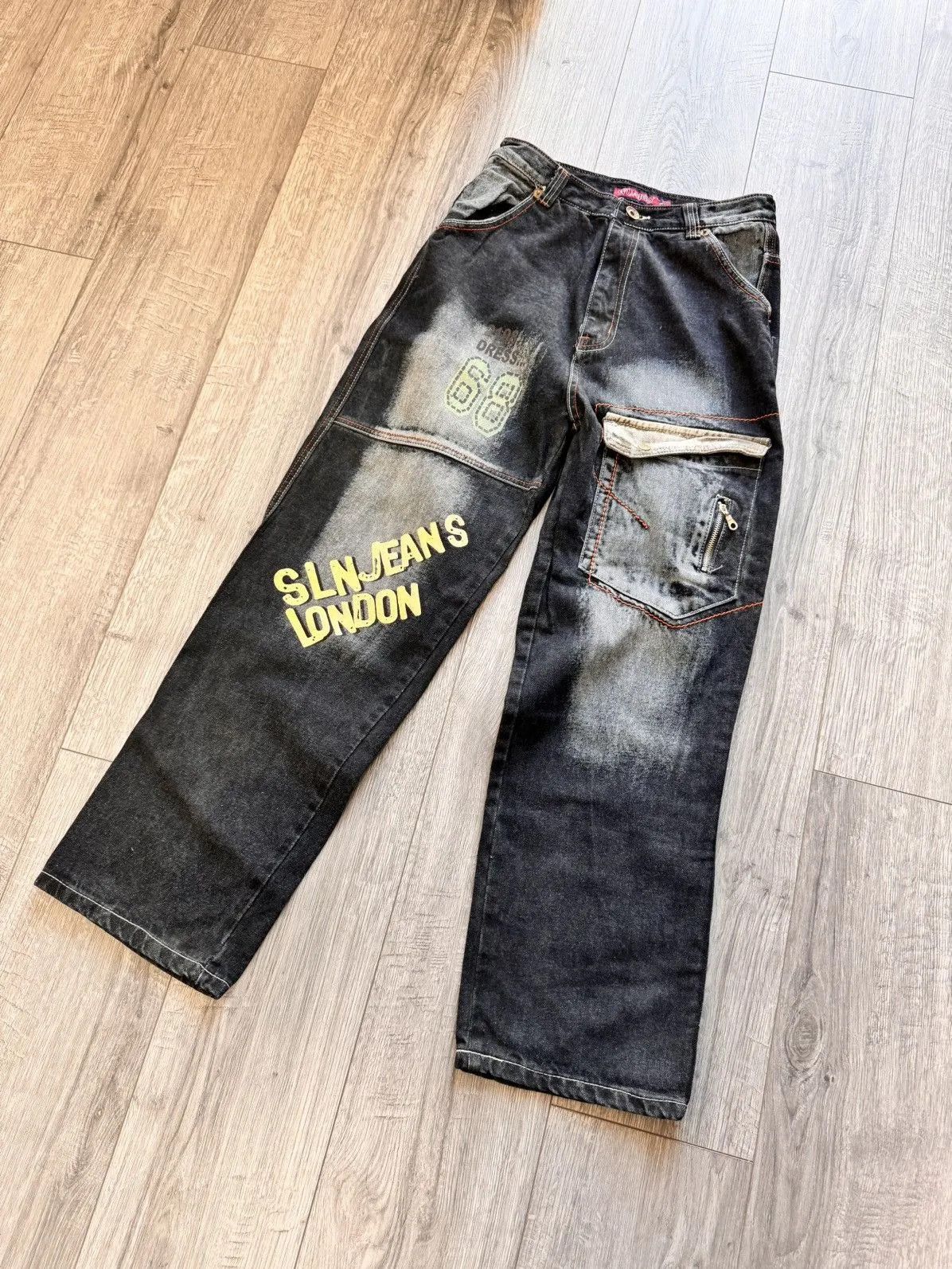 Ed Hardy VINTAGE Y2K RAW BLUE BAGGY CYBER WING DENIM SEQUIN JEANS 36 Size US 31 - 4 Thumbnail