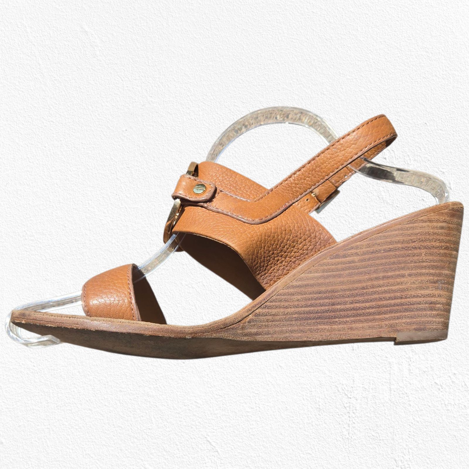 Tory Burch Tory Burch Tan Leather Miller Wedge Sandals Heels Size 10.5M Size US 10.5 / IT 40.5 - 3 Thumbnail