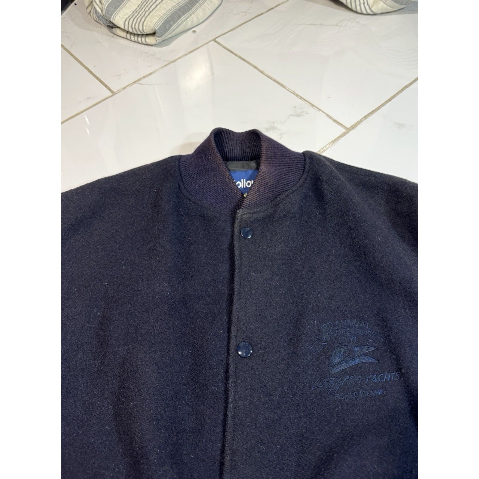 Holloway VTG 1997 Lazzara Yachts Holloway Varsity Wool Navy Blue Jacket M Shirt? Size US M / EU 48-50 / 2 - 2 Thumbnail