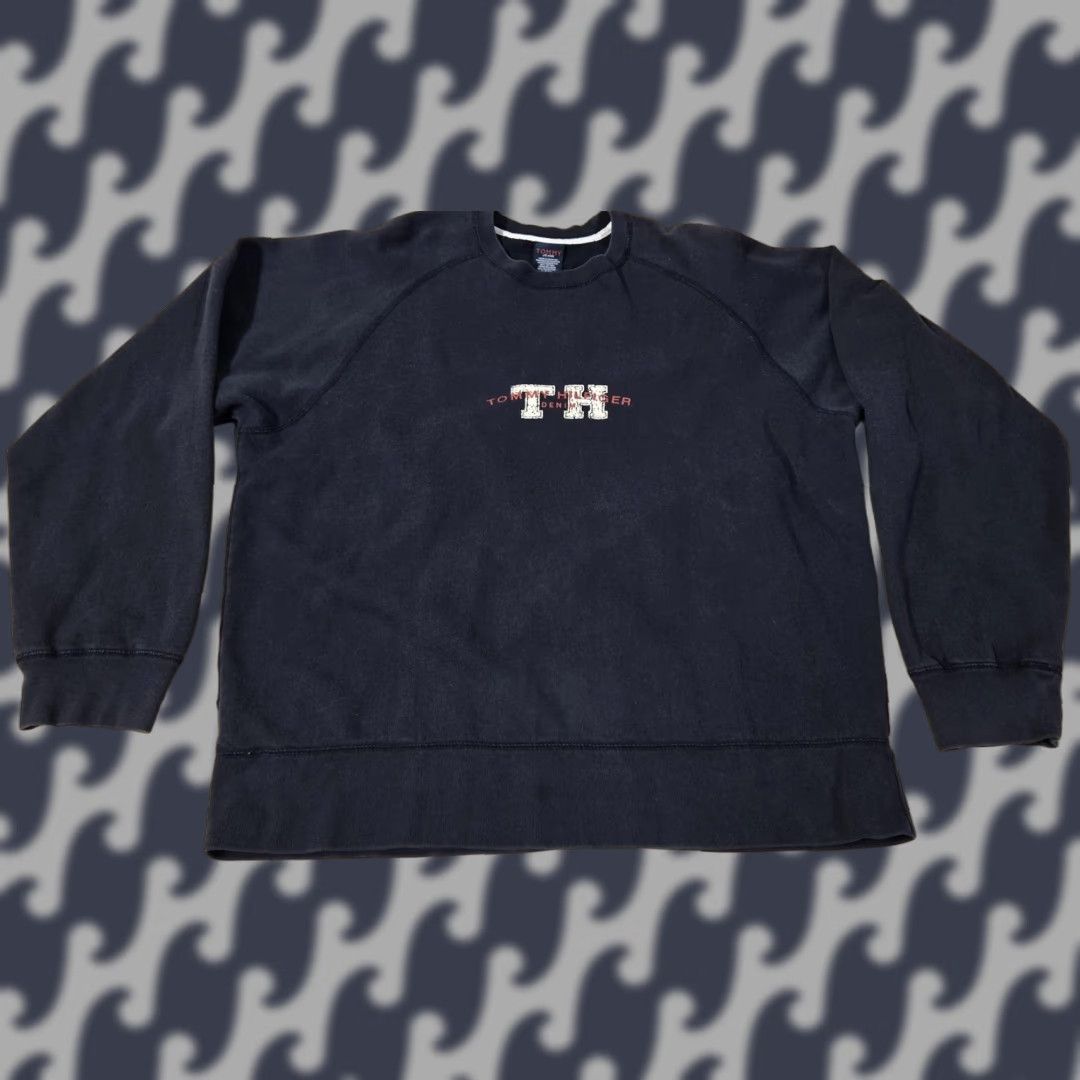 Tommy Hilfiger Tommy Jeans Sweatshirt Mens XL Navy Crewneck TH Logo Fleece Tommy Hilfiger Denim Pullover Graphic Print Raglan Cuffs Hem Size US XL / EU 56 / 4 - 1 Thumbnail