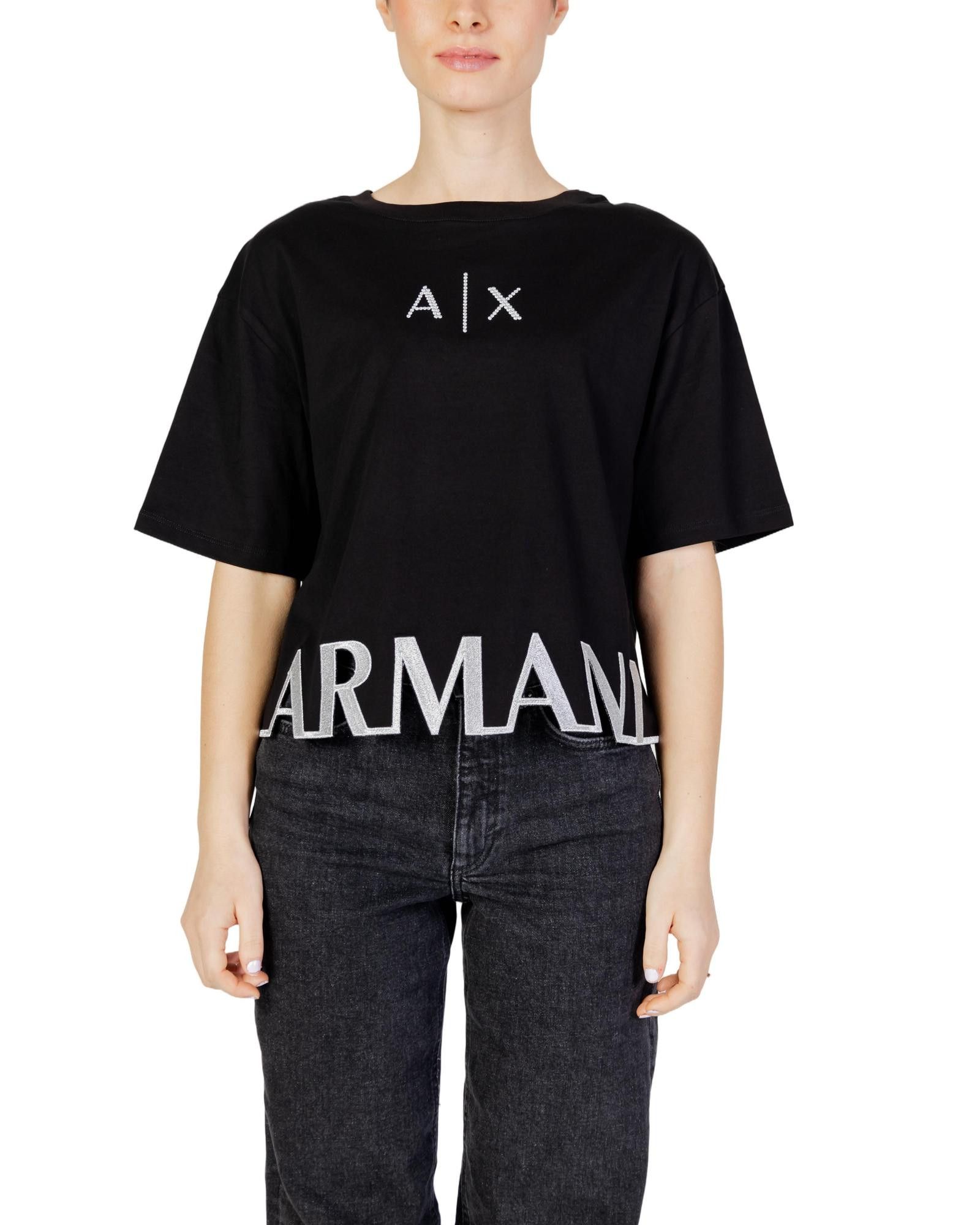 image of Armani Exchange Printed Cotton T-Shirt in Black, Women's (Size XS)