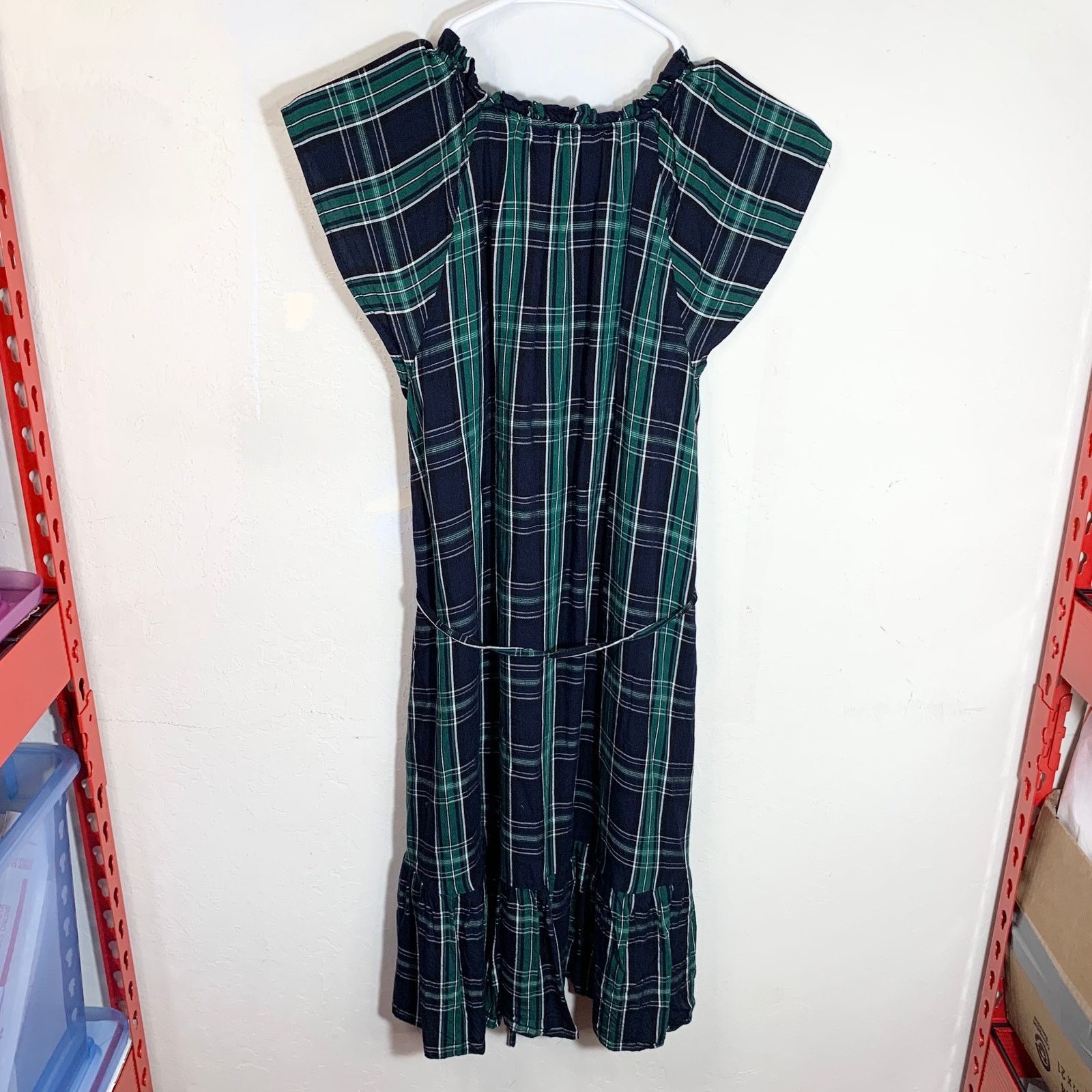 Loft LOFT Dress Blue Green Plaid Short Sleeve Size 2 Size XS / US 0-2 / IT 36-38 - 2 Thumbnail