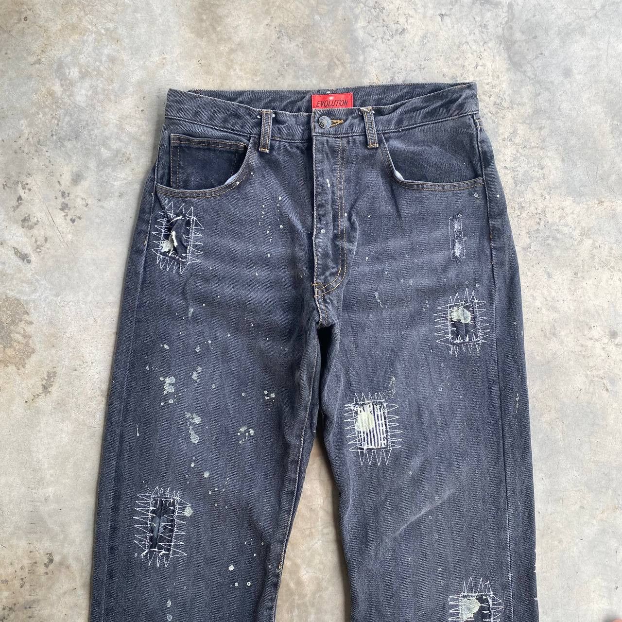 Japanese Brand EVOLUTION JE PENSE DISTRESSED PAINTED SPIDERWEB FADED BLACK Size US 30 / EU 46 - 8 Thumbnail