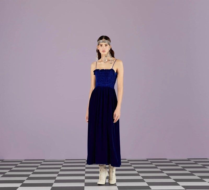 Gucci o1s1wg111025 Long Velvet Dress in Blue Size S / US 4 / IT 40 - 3 Thumbnail