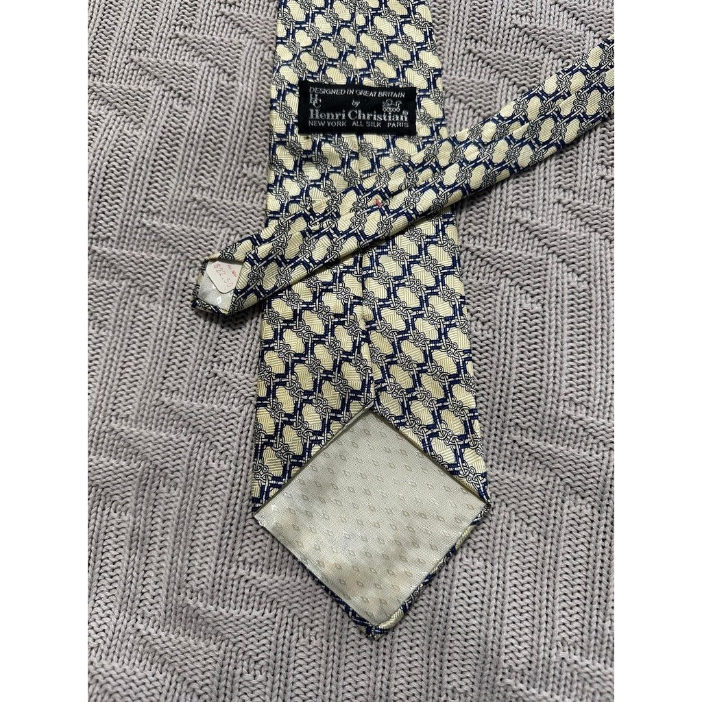Vintage Vintage Henri Christian cream geometric print silk tie Size ONE SIZE - 3 Thumbnail