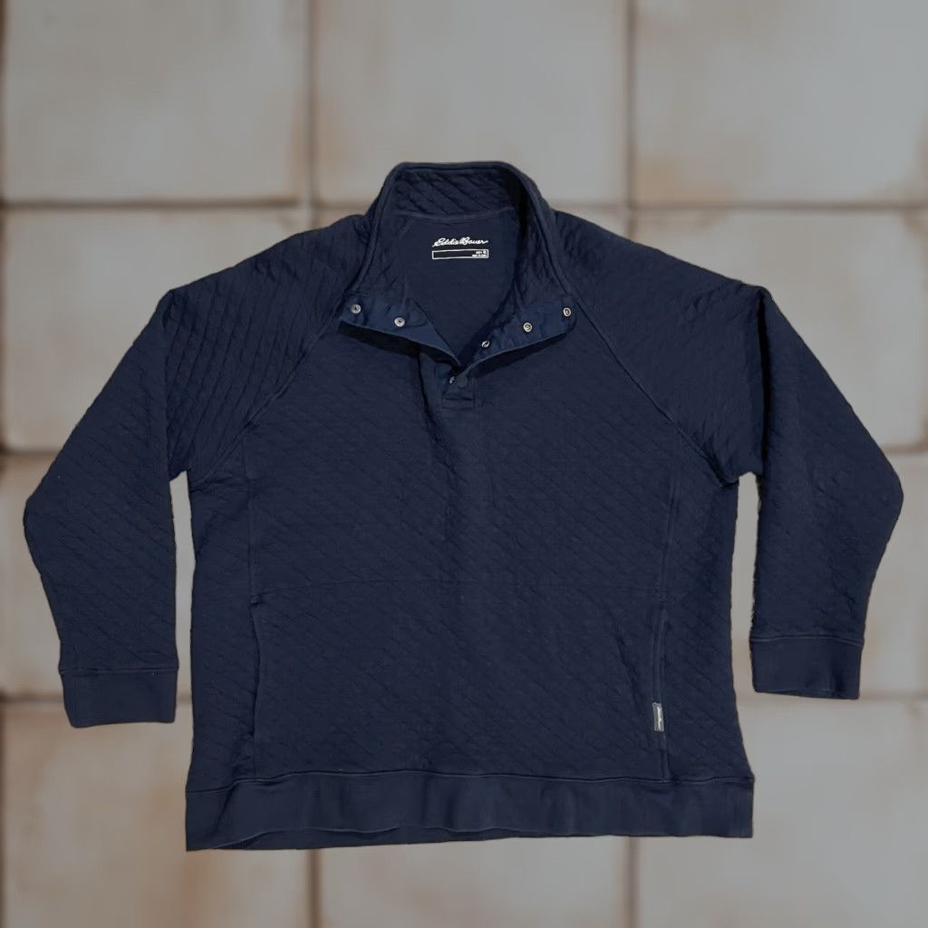Eddie Bauer Eddie Bauer Quilted Henley Snap Button Pullover Sweater Blue XL Mens Size US XL / EU 56 / 4 - 1 Thumbnail