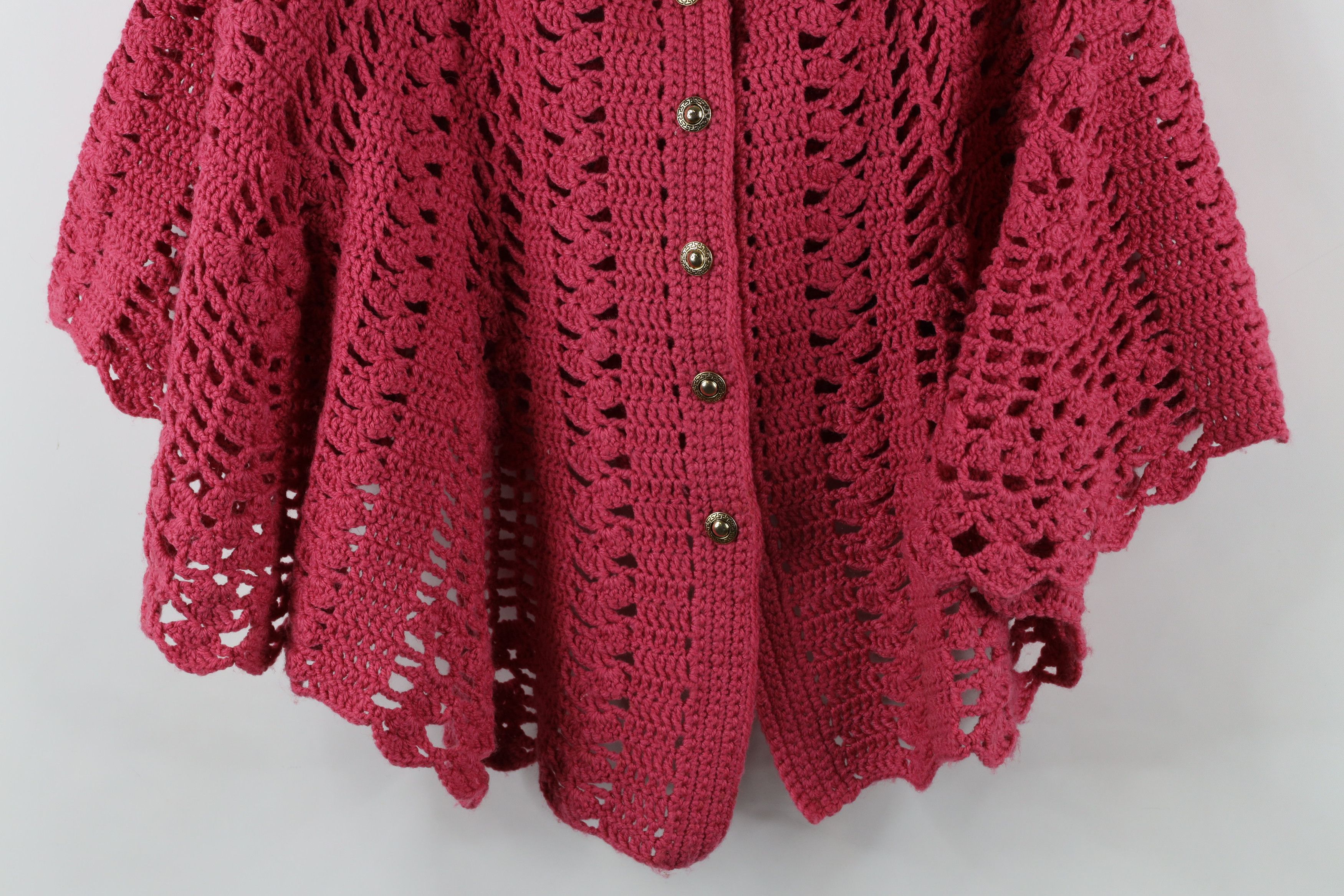 Vintage Vintage 50s 60s Streetwear Crochet Sweater Cape Poncho Pink Size ONE SIZE - 3 Thumbnail