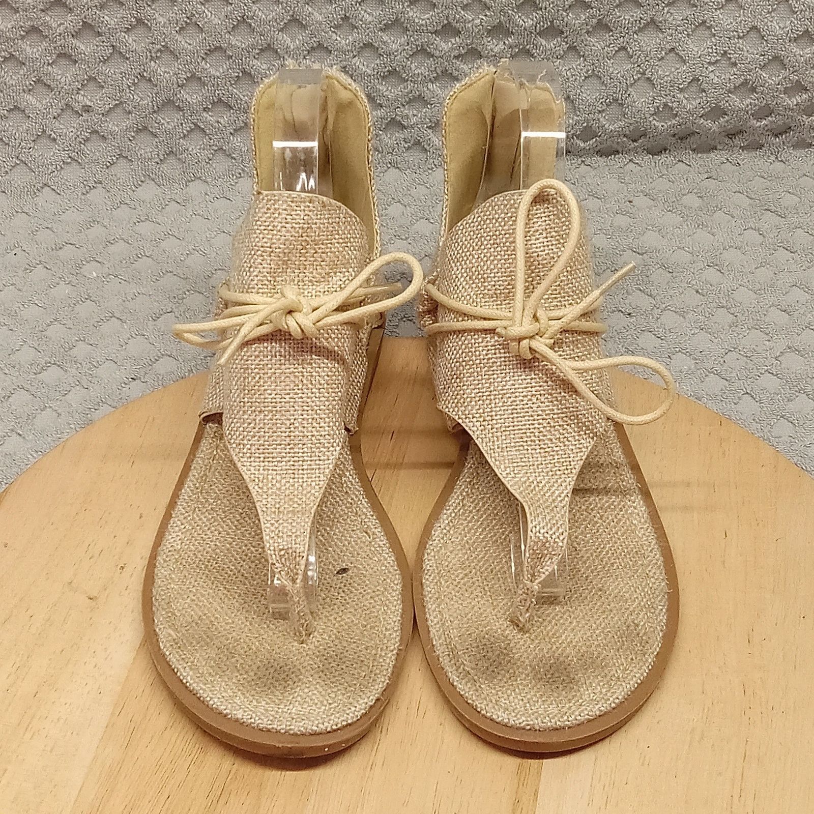 & Other Stories Pierre Dumas Sandals 8 Beige Burlap Thong Gladiator Zip Size US 8 / IT 38 - 2 Thumbnail
