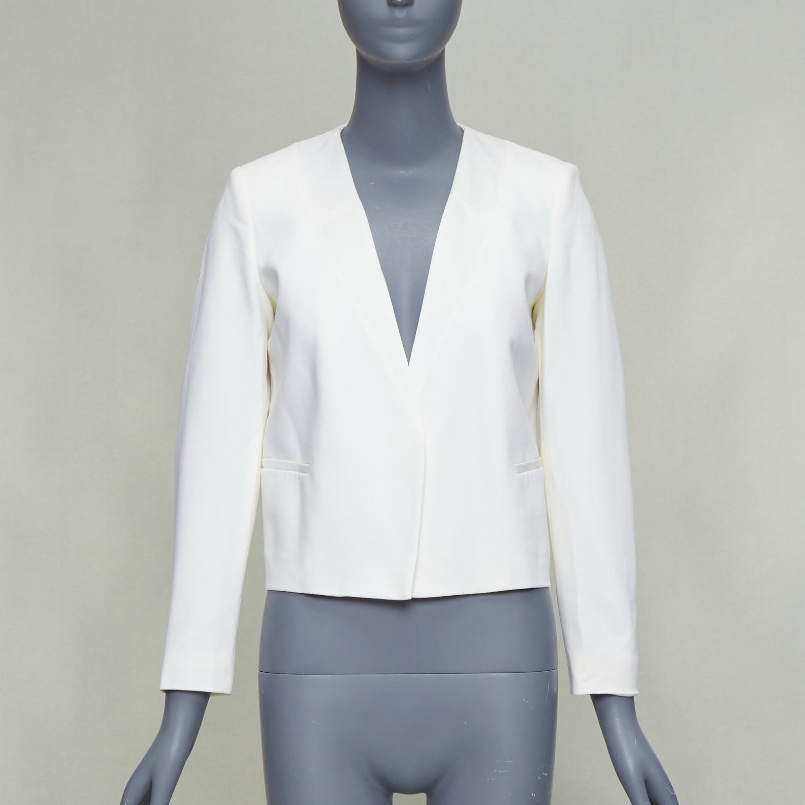 Theory THEORY cream tromp loeil lapel shoulder pad cropped tux blazer US0 XS Size XS / US 0-2 / IT 36-38 - 1 Thumbnail