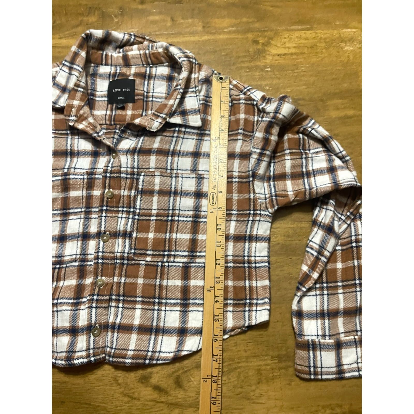 Vintage Love Tree Shirt Womens Small Crop Top Button Up Plaid Brown White Black Cropped Fall Spring Long Sleeve Collared Button-Down Womens Size S / US 4 / IT 40 - 7 Thumbnail
