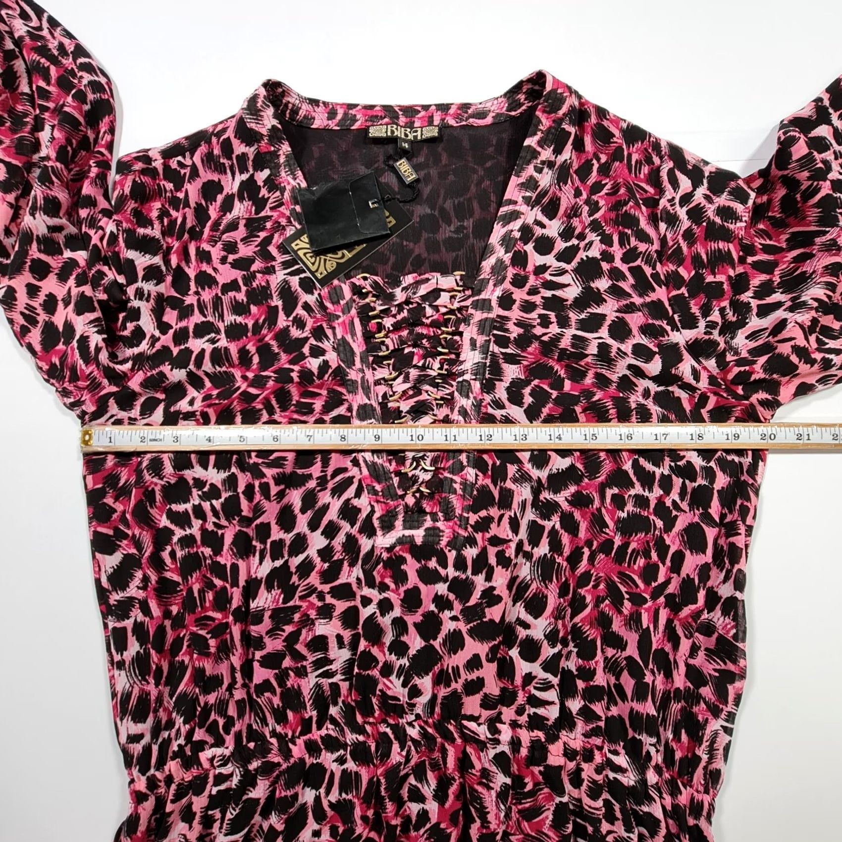 Vintage Biba Womens Midi Dress Pink 14 UK Long Sleeve Tiger Animal Print A-Line Dress Ladies Size XL / US 12-14 / IT 48-50 - 7 Thumbnail