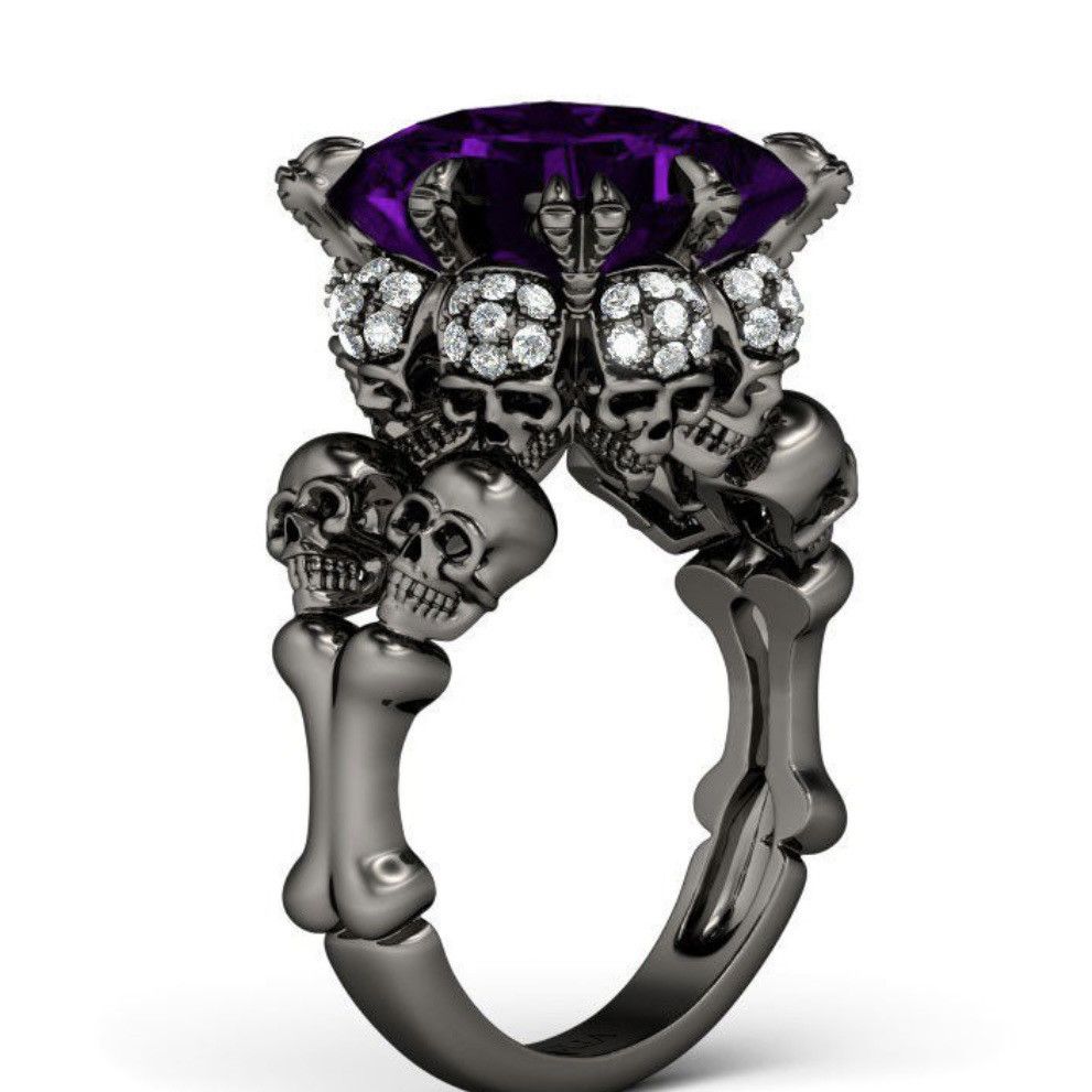 Other Gothic dark silver tone purple princess cut skull ring Size ONE SIZE - 2 Thumbnail