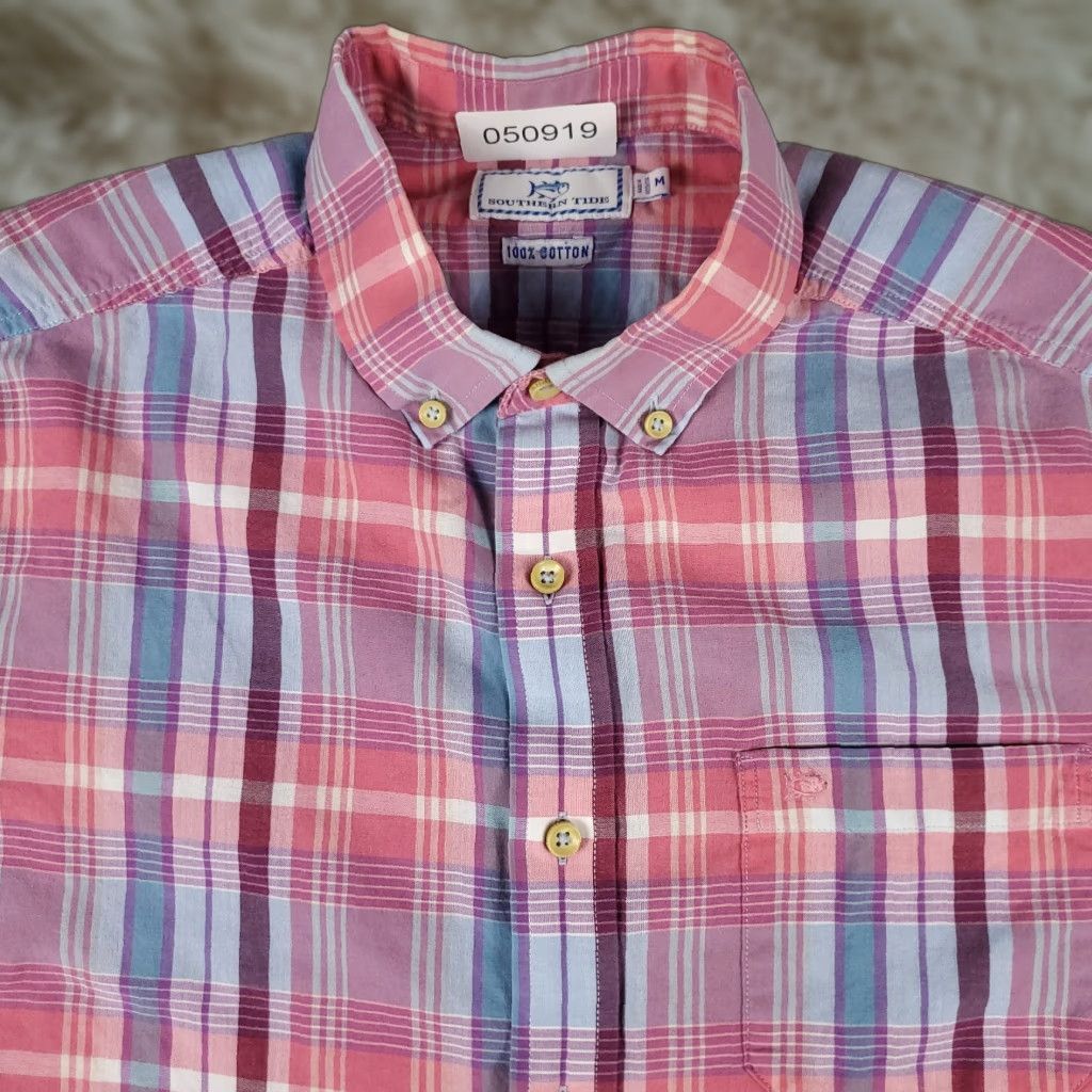Southern Tide Southern Tide Button-Up Shirt Mens Medium Pink Blue Plaid Short Sleeve Casual Preppy Size US M / EU 48-50 / 2 - 1 Thumbnail