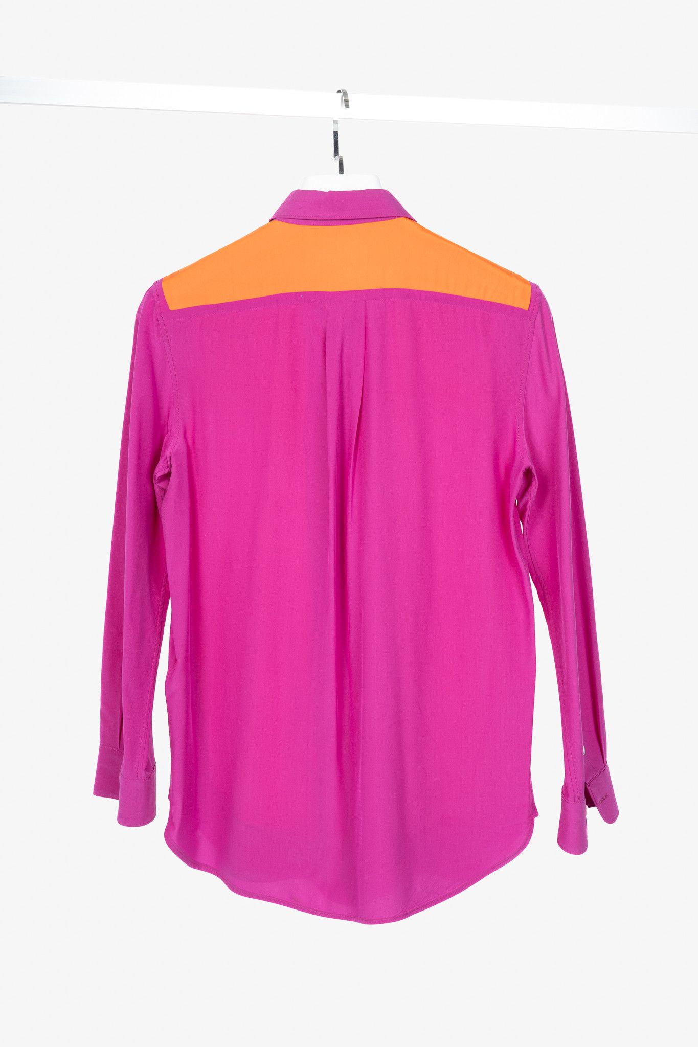 Celine Celine Fuchsia & Orange Colourblock Silk Buttoned Shirt Size L / US 10 / IT 46 - 2 Thumbnail