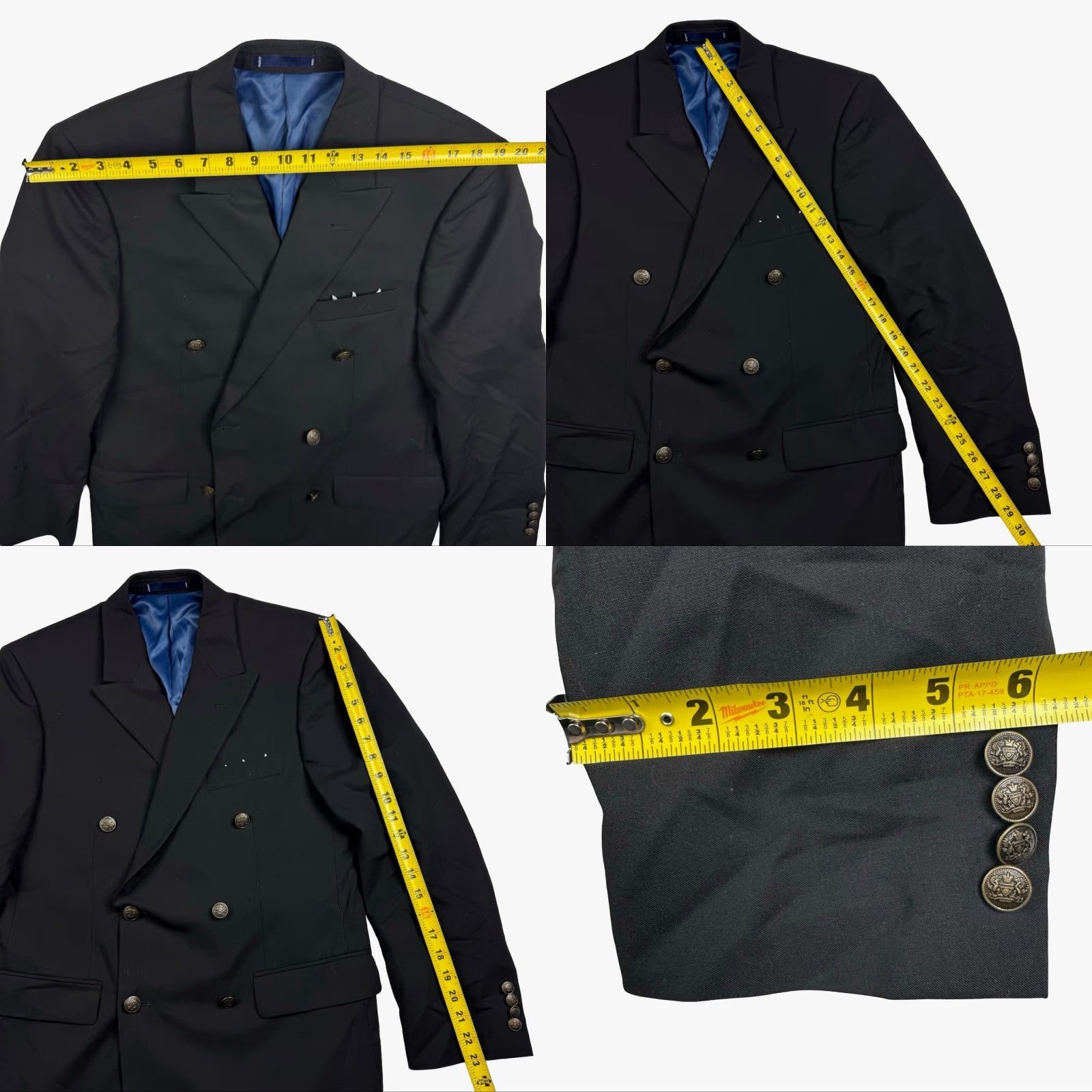 Doublet Paul Fredrick Mens Blazer Black 39S 100% Wool Double Breasted Six-Button Notch Lapel Jacket Short Ventless Regular Size Type Regular Mens Jacket Size 40R - 8 Thumbnail