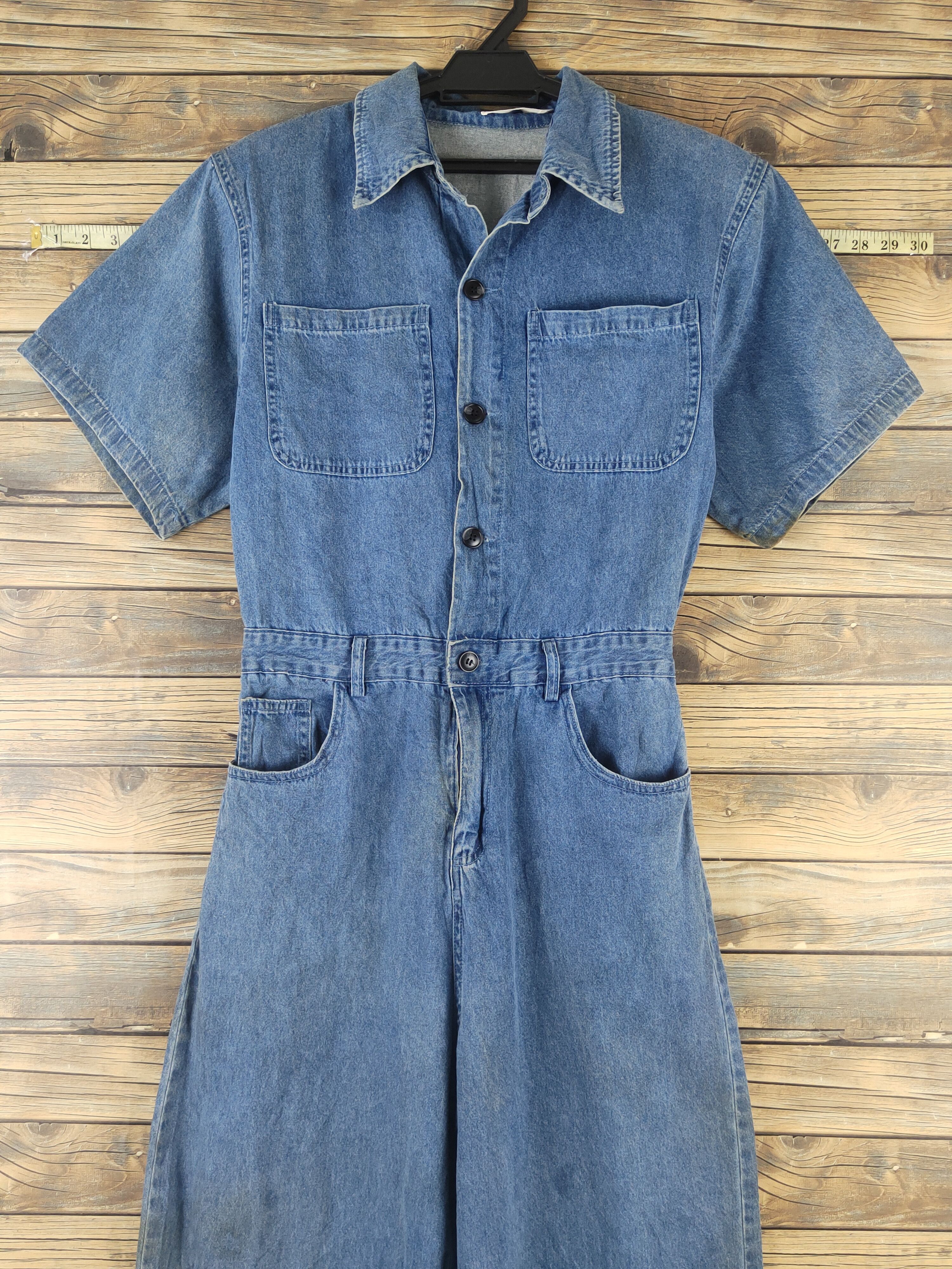 Vintage L.H Studio Blue Denim Short Sleeve Coveralls Size 29" - 2 Thumbnail