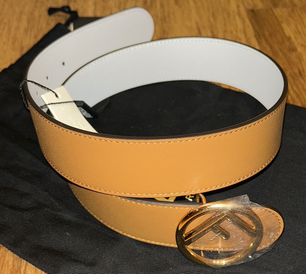 Fendi Fendi F Is Fendi Brown White Calf Leather Double Side Belt Size ONE SIZE - 5 Thumbnail