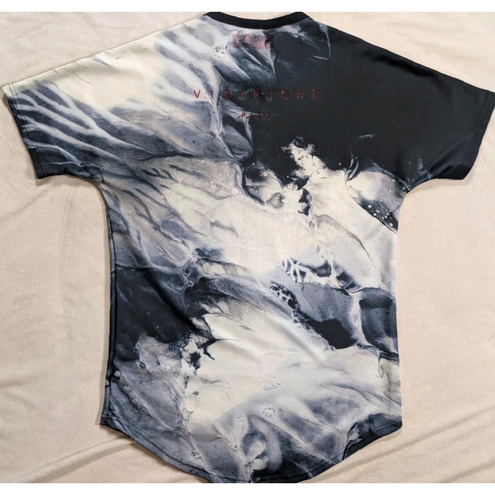 Vintage Vie + Riche Paris T-Shirt Men’s L Black White AOP Marble Smoke City Designer Hip Hop Paris Short Sleeve Crew Neck Polyester Size US L / EU 52-54 / 3 - 5 Thumbnail