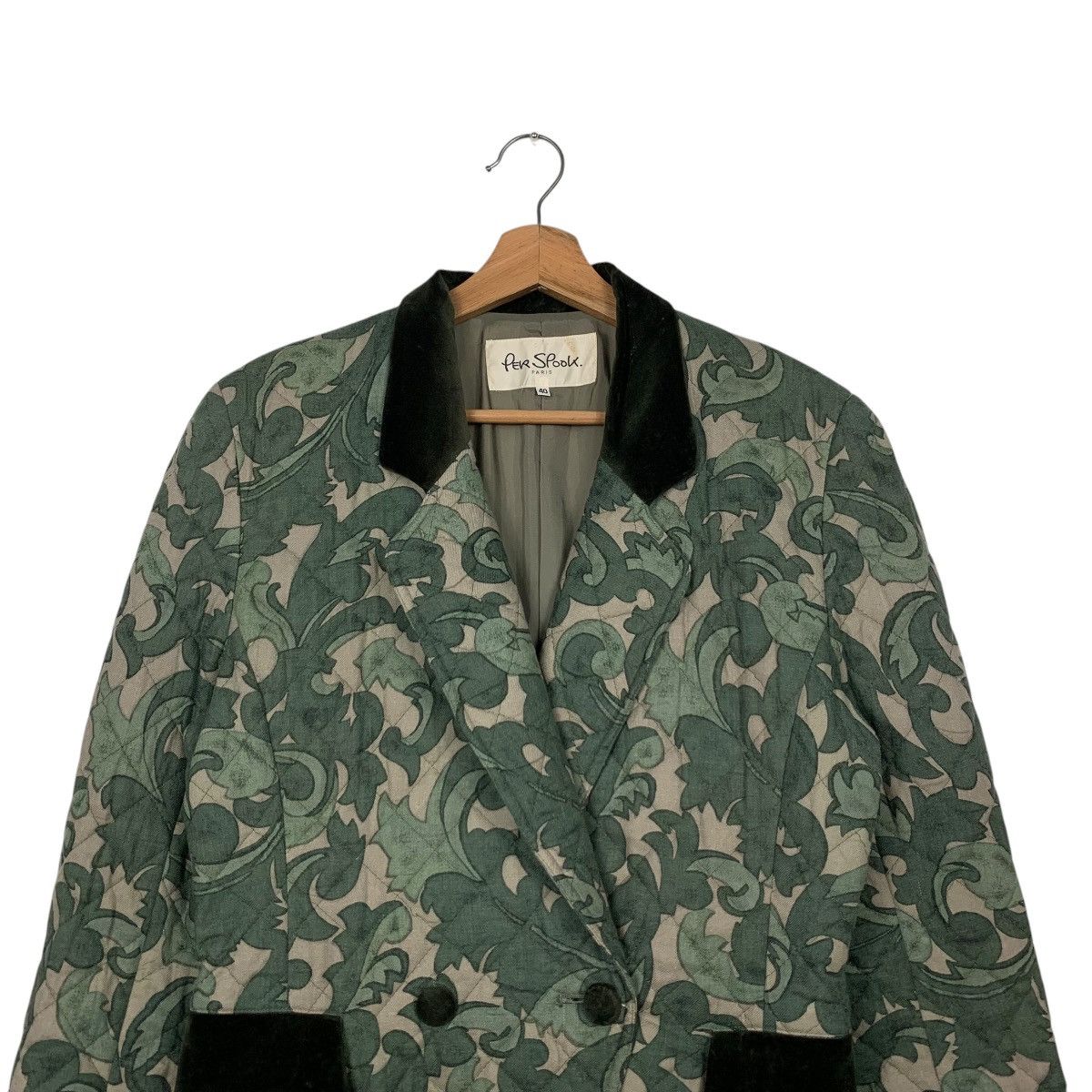 Japanese Brand Vintage PER SPOOK Paris Leaf Print Quilted Jacket #2574-C116 Size S / US 4 / IT 40 - 2 Thumbnail