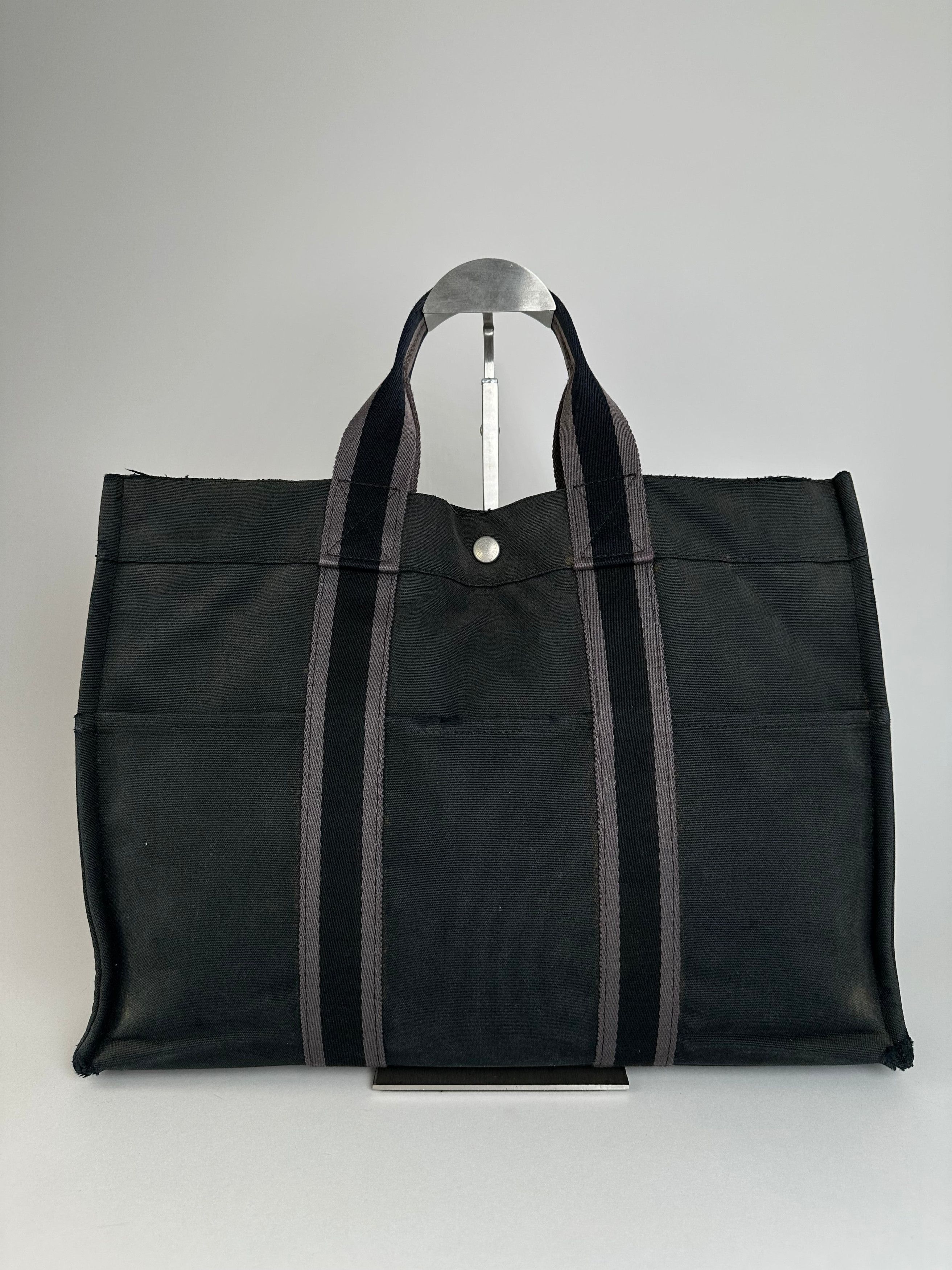Other Vintage Hermes Canvas Tote Bag Black Grey Size ONE SIZE - 1 Thumbnail