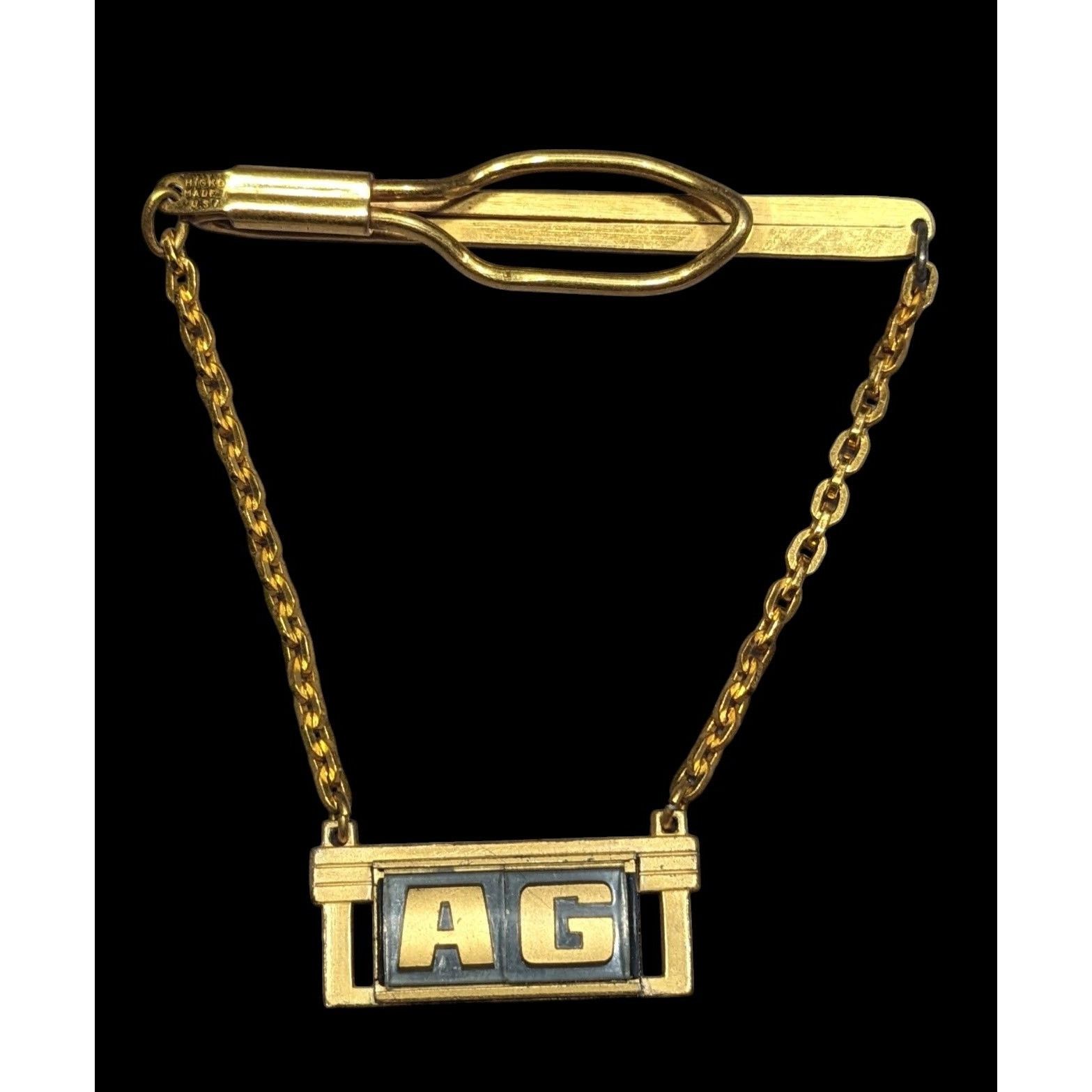 Other Vintage Hicock AG Initial Gold Tone Tie Bar With Chain Made Size ONE SIZE - 1 Thumbnail