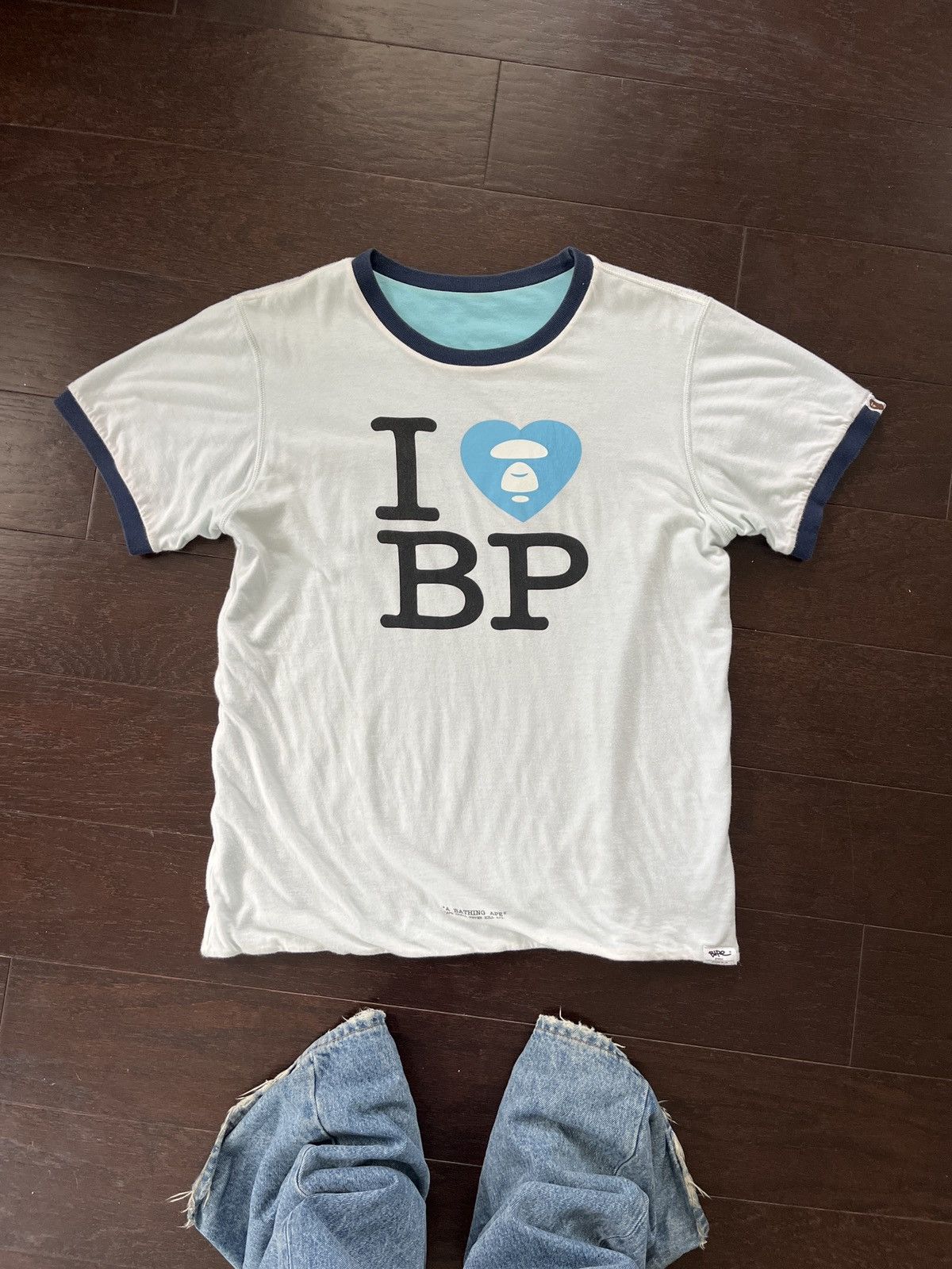 image of Bape I Love Bp Reversible Tee in White, Men's (Size Small)