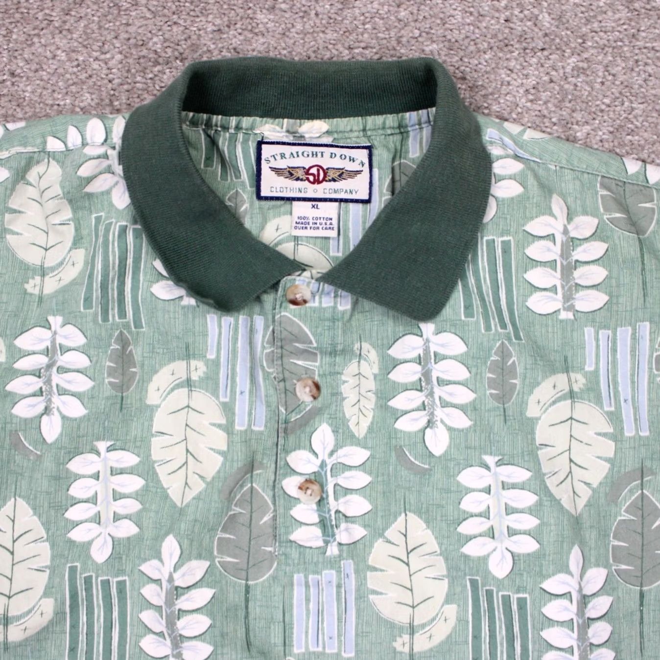 Vintage Straight Down Polo Shirt Mens XL Green Floral 100% Cotton Short Sleeve Pullover Shirt Size US XL / EU 56 / 4 - 5 Thumbnail