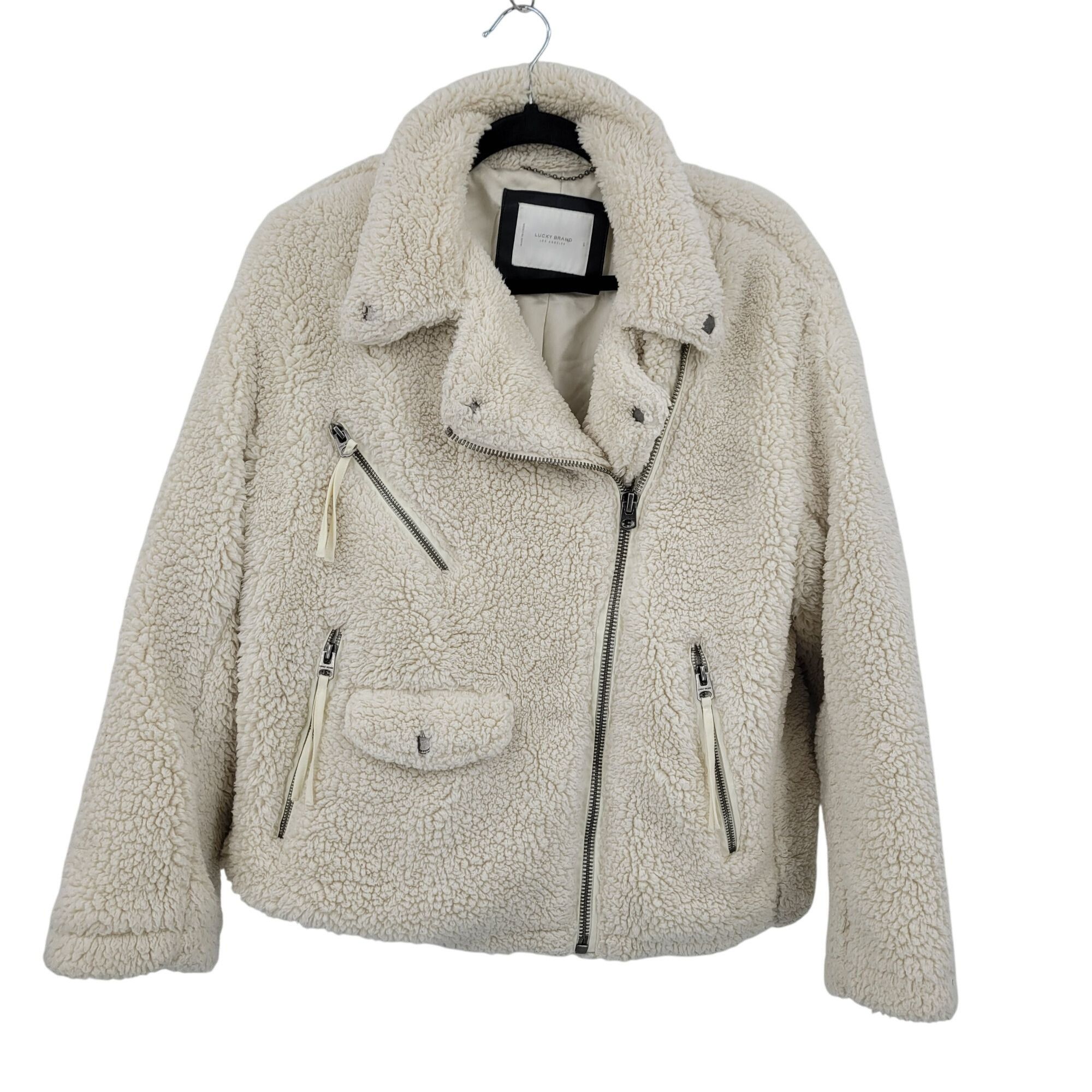 Lucky Brand Lucky Brand Ivory Vegan Faux Shearling Sherpa Moto Jacket Wo Size L / US 10 / IT 46 - 1 Thumbnail