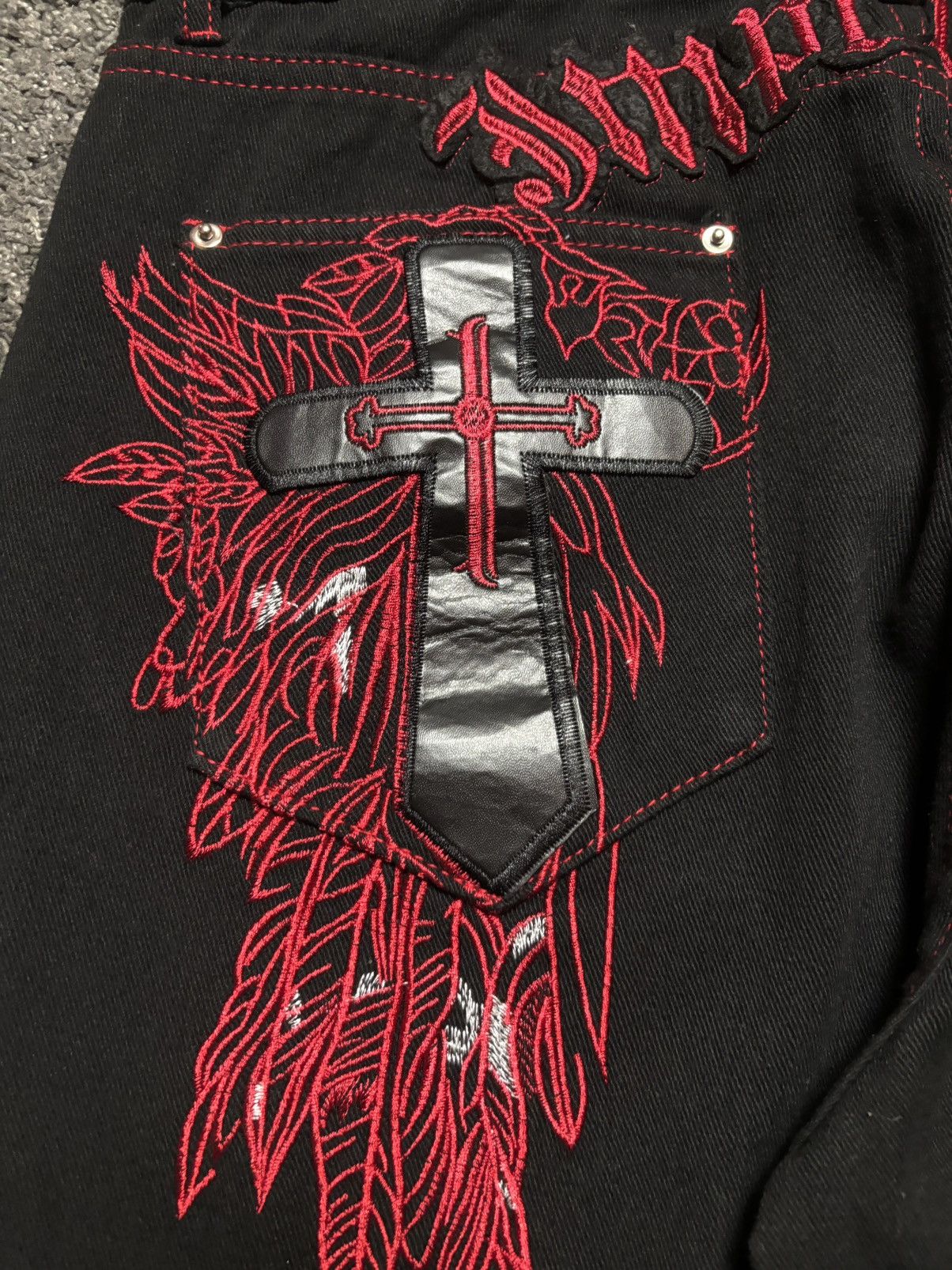 Jean × Vintage Vintage very rare cross wings medieval red black baggy jeans Size US 34 / EU 50 - 12 Thumbnail