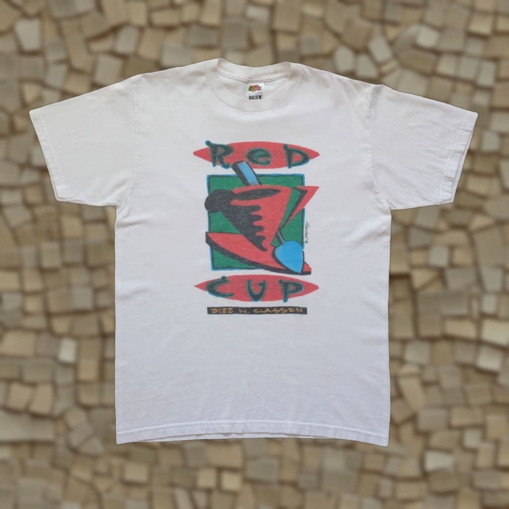 Fruit Of The Loom VINTAGE Fruit of the Loom 90s 80s ART T SHIRT GRAPHIC OKLAHOMA CITY COFFEE RED CUP M White Mens T-Shirt Size US M / EU 48-50 / 2 - 1 Thumbnail