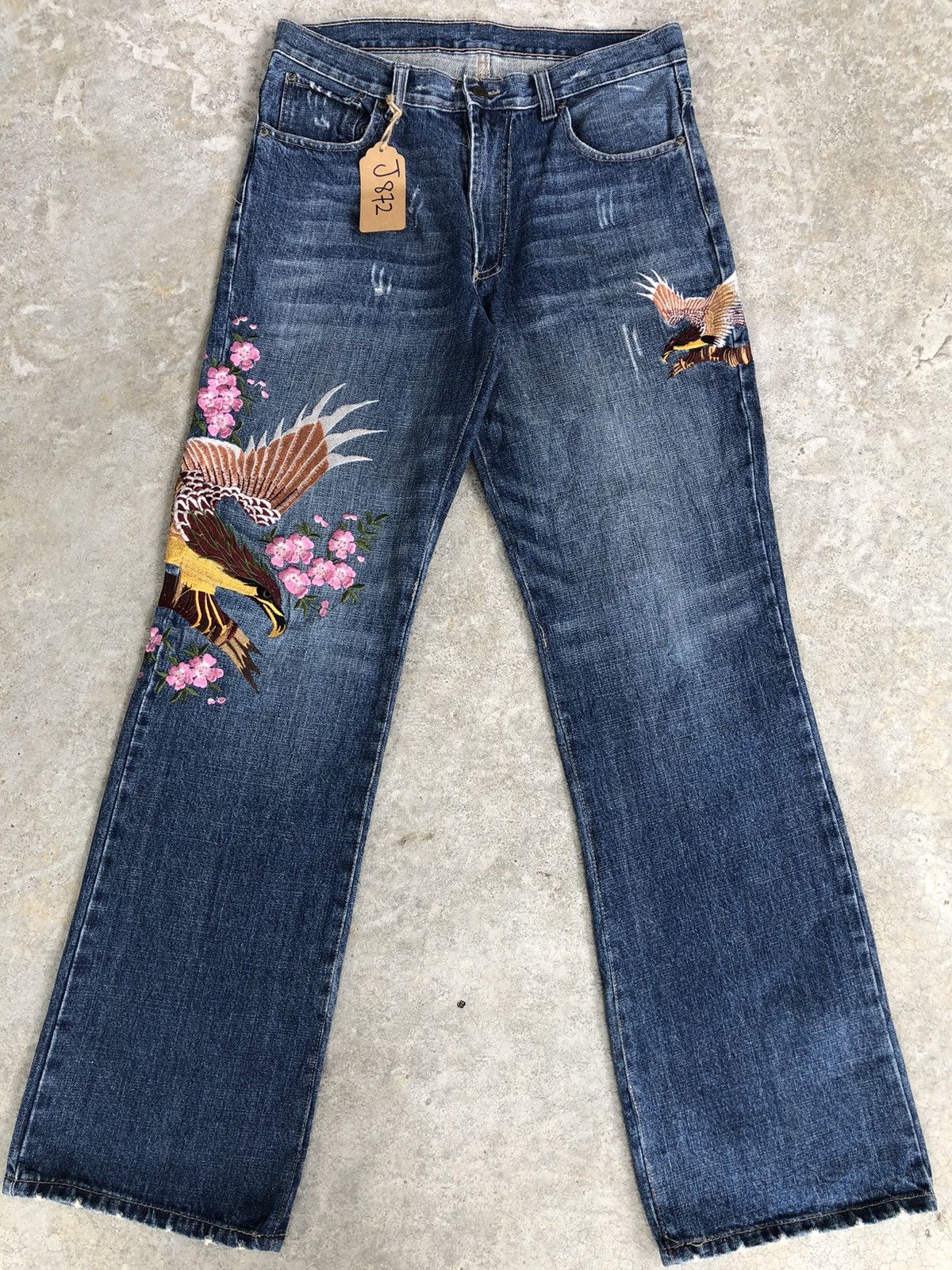 Japanese Brand Japanese Quadro Embroidered Jeans Mini Flare Distressed Size US 32 / EU 48 - 1 Thumbnail