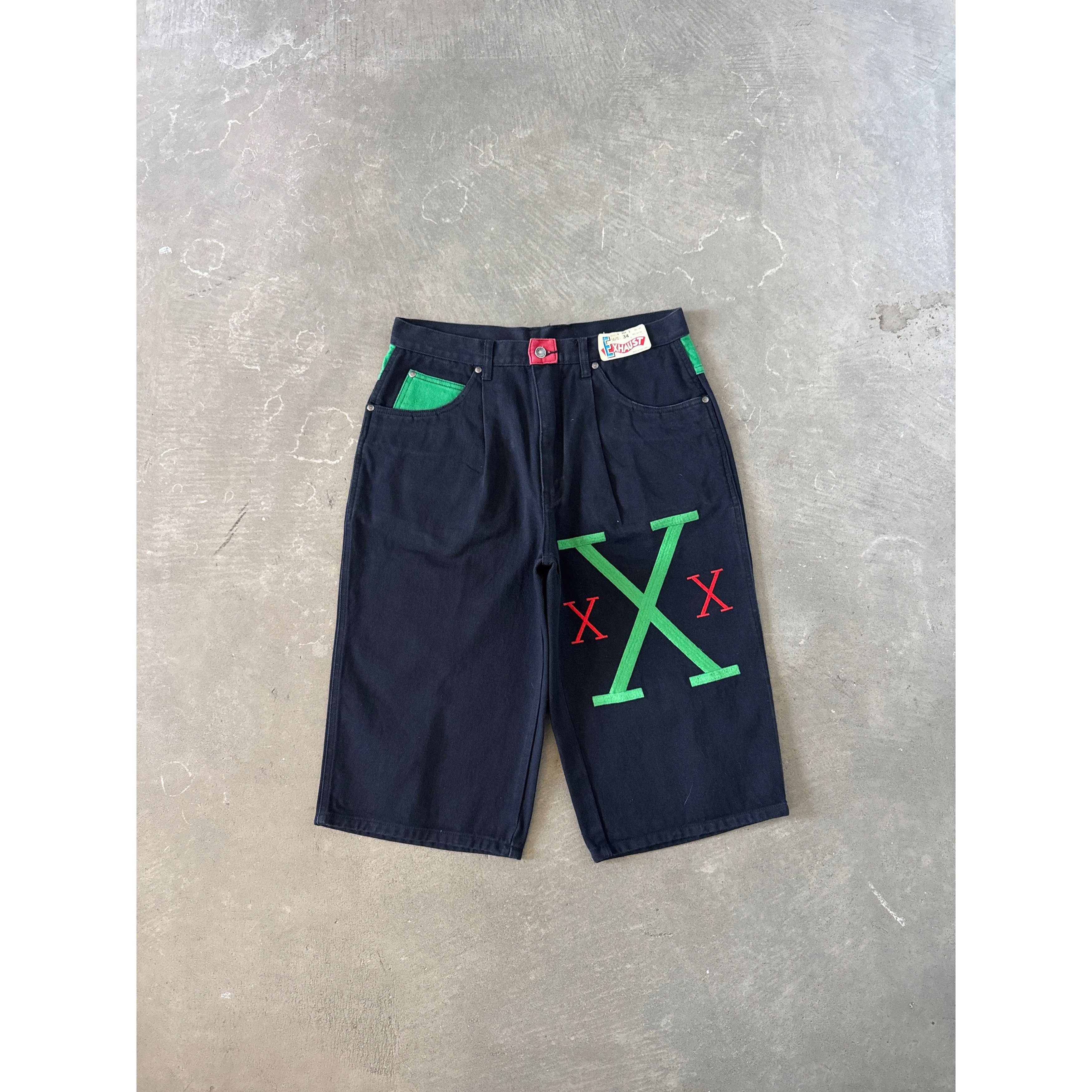 Vintage Vintage 90s Exhaust Malcolm X Embroidered Black Denim Shorts Size US 34 / EU 50 - 1 Thumbnail