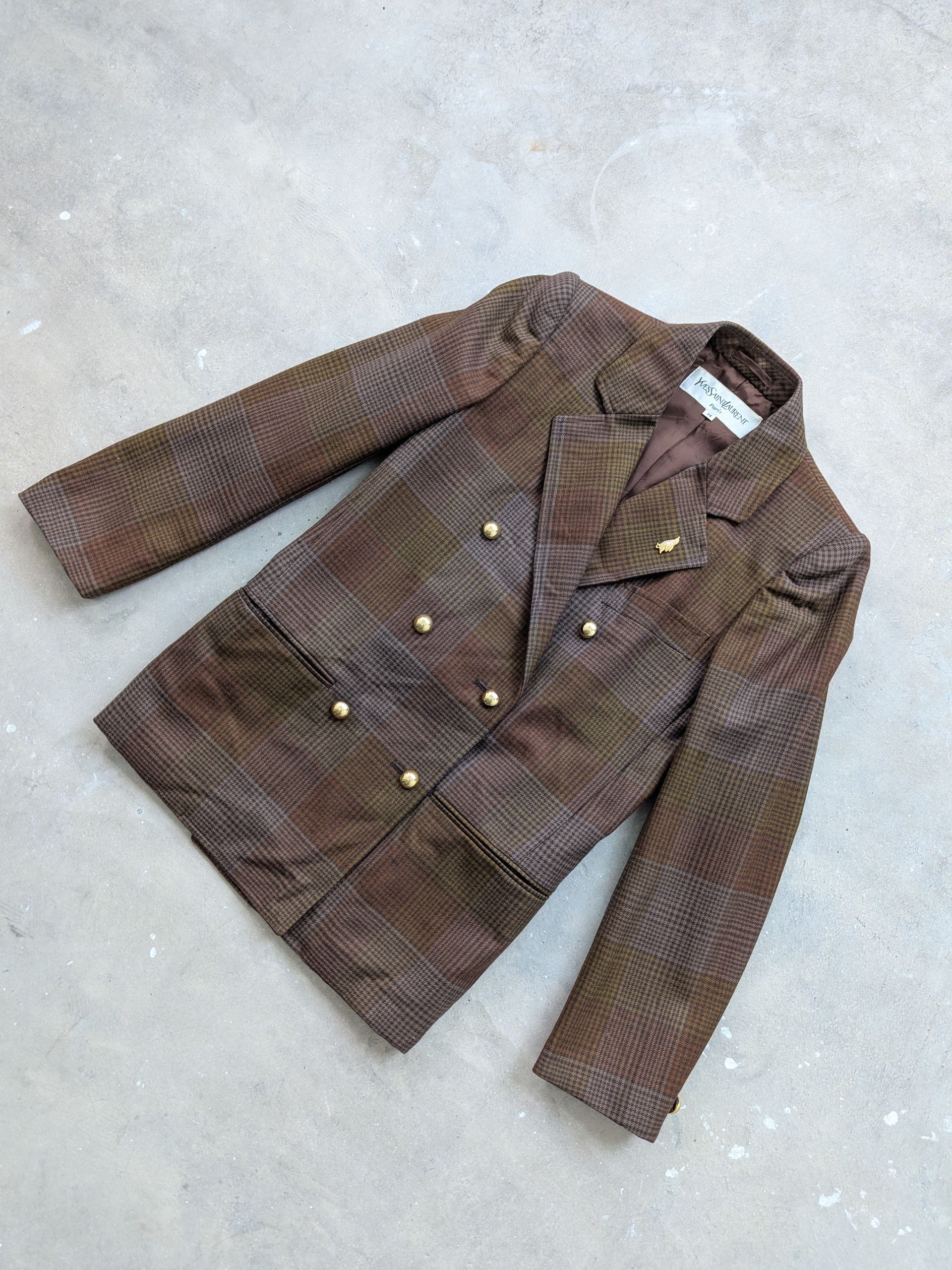 Designer × Yves Saint Laurent Vintage Yves Saint Laurent Wool Blazer Checkered Size M / US 6-8 / IT 42-44 - 2 Thumbnail