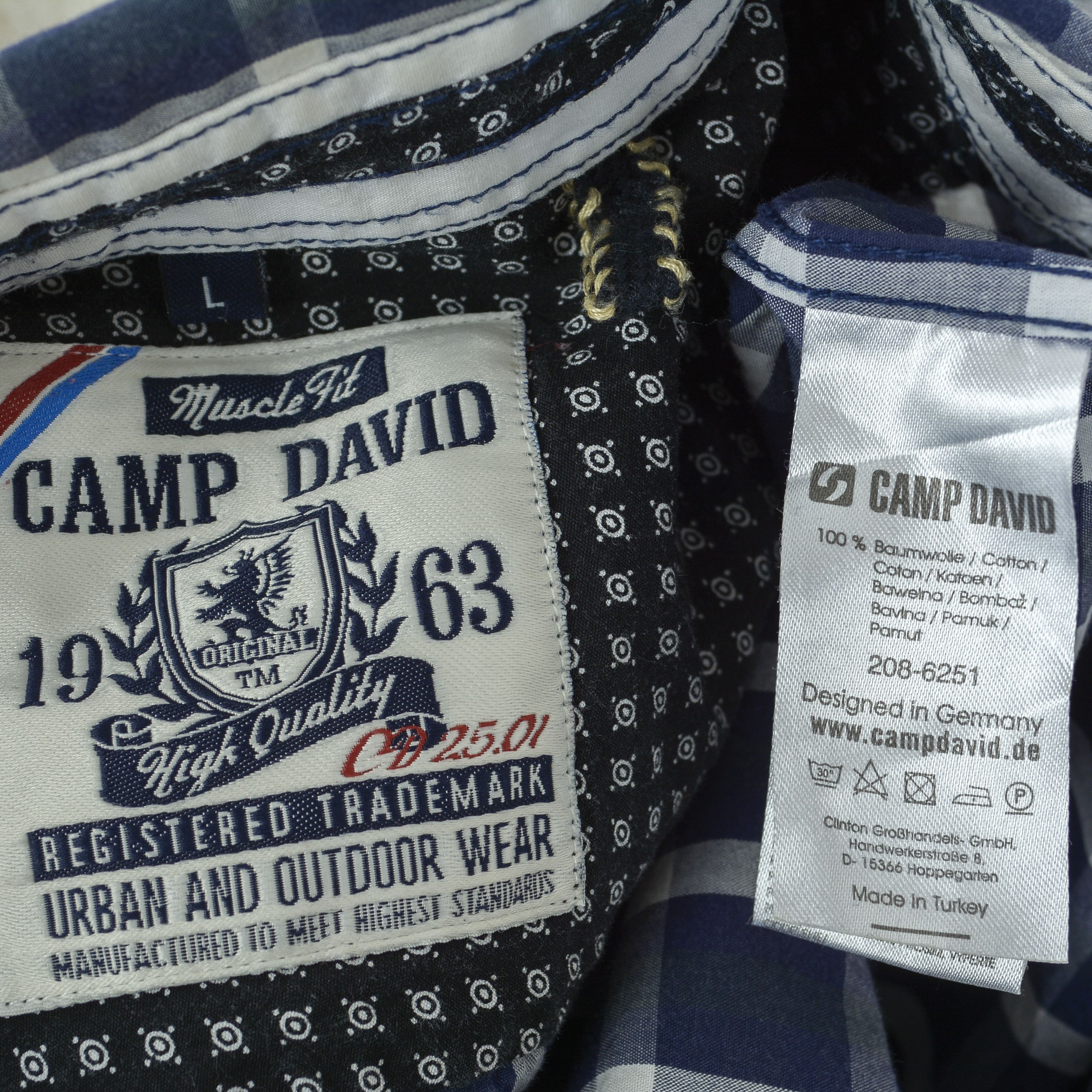 Camp David Men Shirt Muscle Fit High Quality Casual Button Cotton Check Size US L / EU 52-54 / 3 - 11 Thumbnail