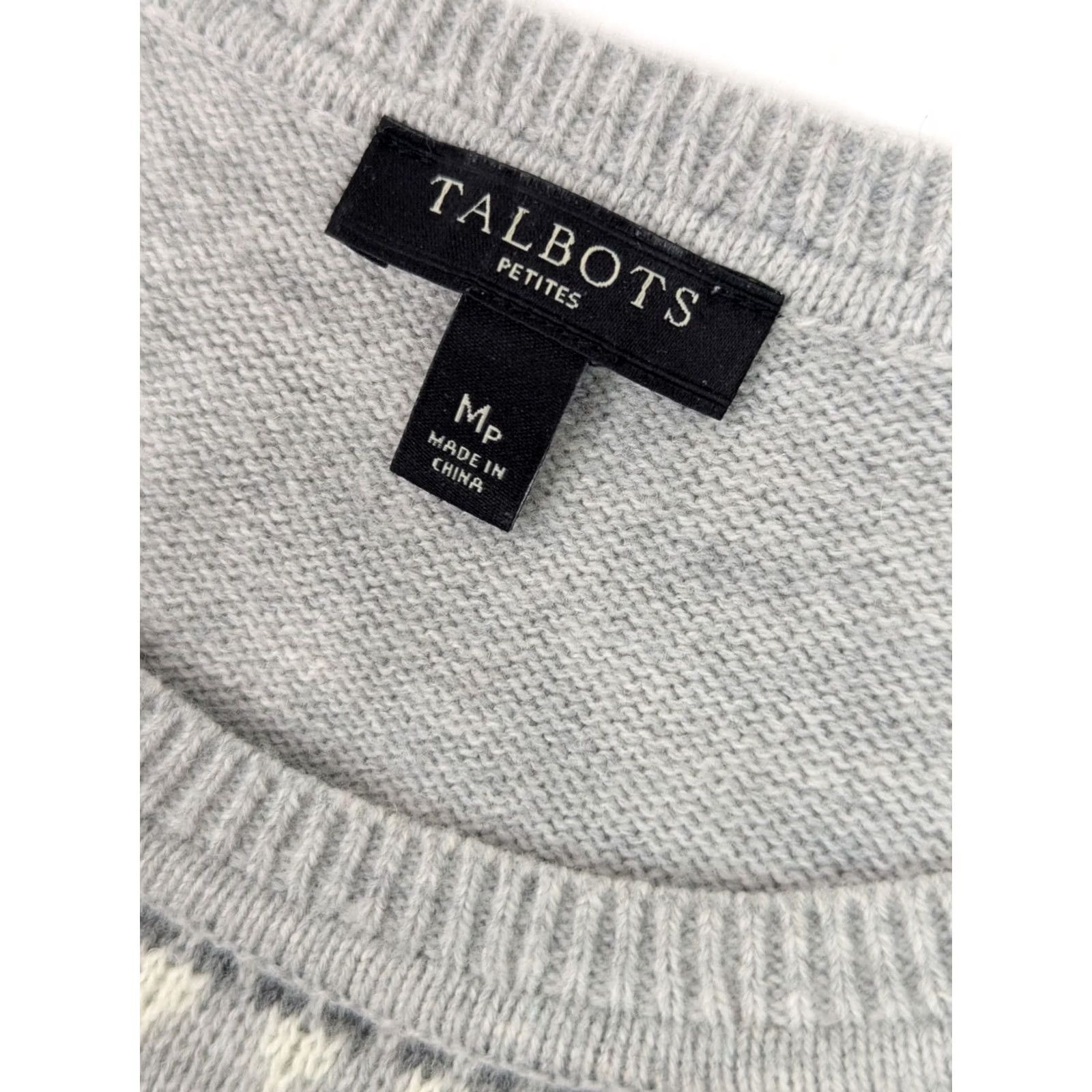 Talbots Talbots Nordic Print Ruffled Front Knit Sweater Women MP Gray Black Lambswool Blend Size M / US 6-8 / IT 42-44 - 2 Thumbnail