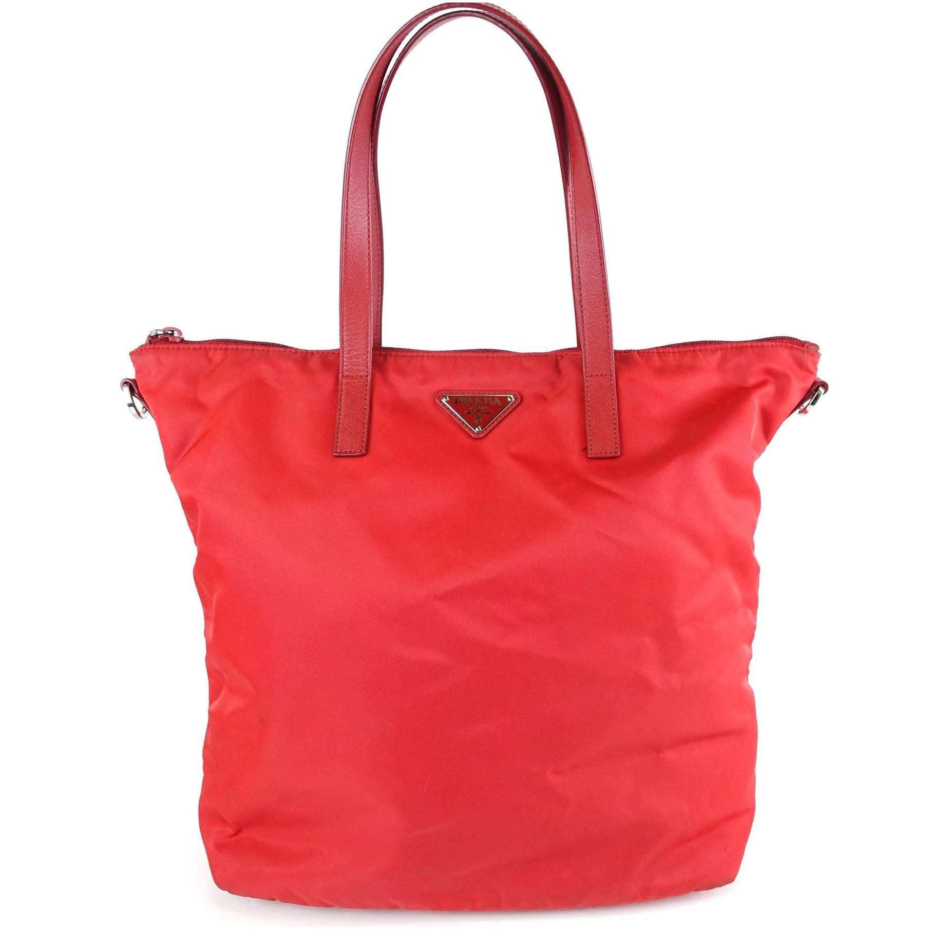 image of Prada Nylon Shopping Tote Bag in Red, Women's
