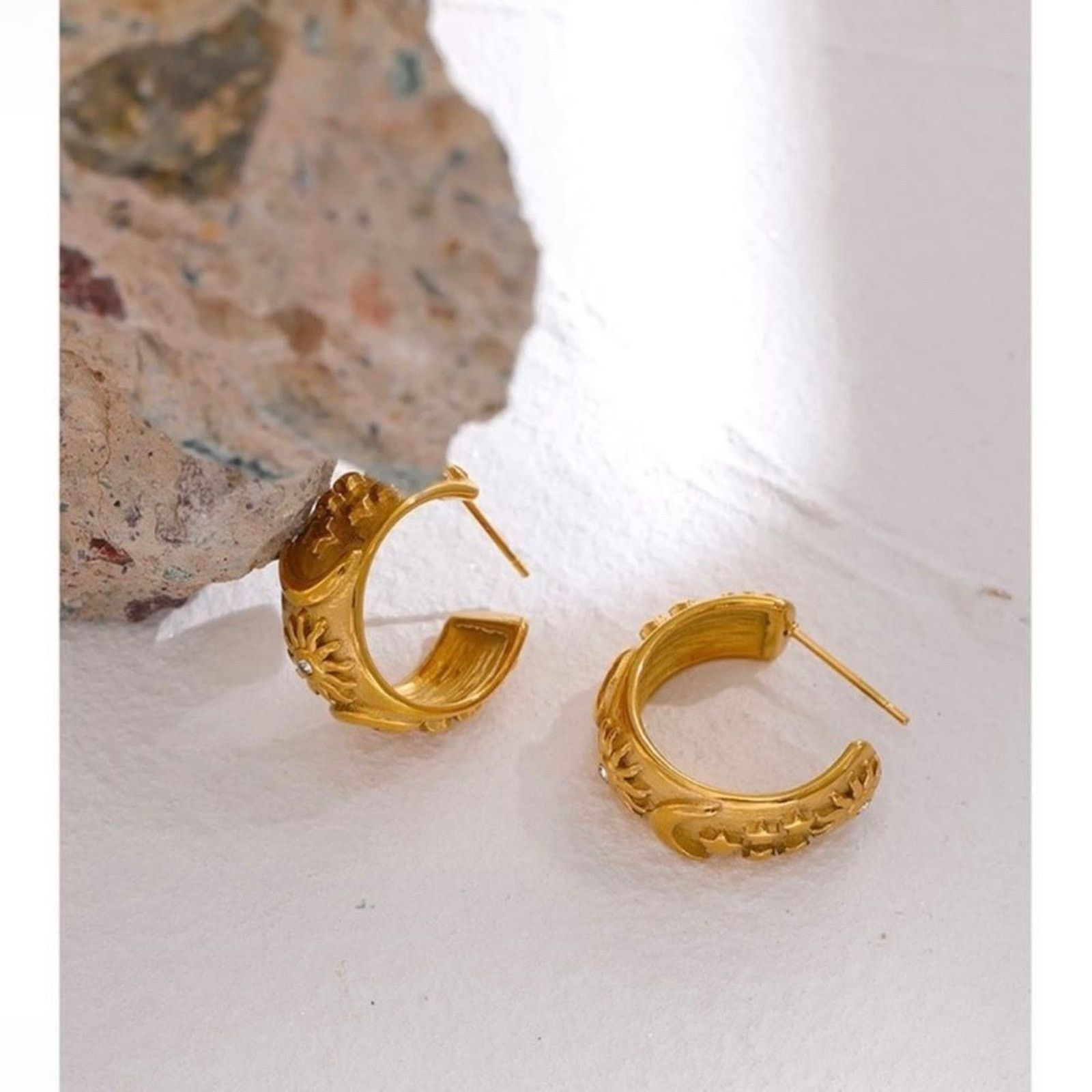 Other 18K Gold Plated Celestial Moon Start Hoop Earrings Size ONE SIZE - 4 Thumbnail