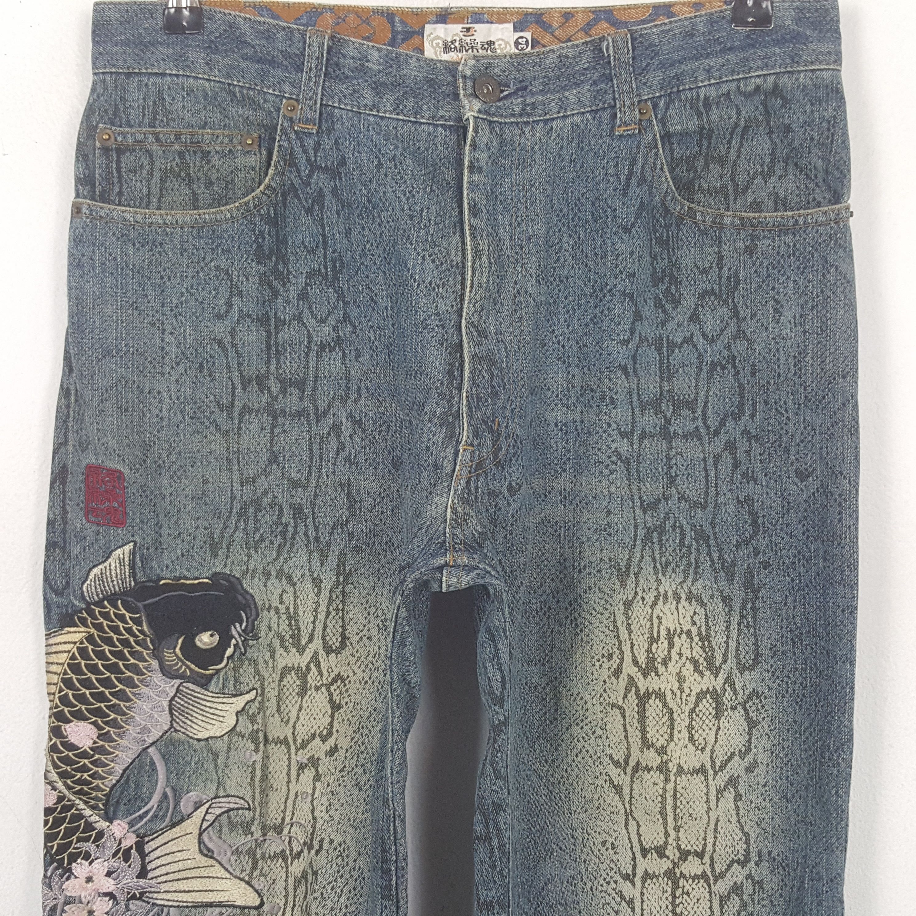 Karakuri Tamashii Vintage Karakuri Tamashi Embroidery Japan Denim Jeans RR22 Size US 32 / EU 48 - 2 Thumbnail
